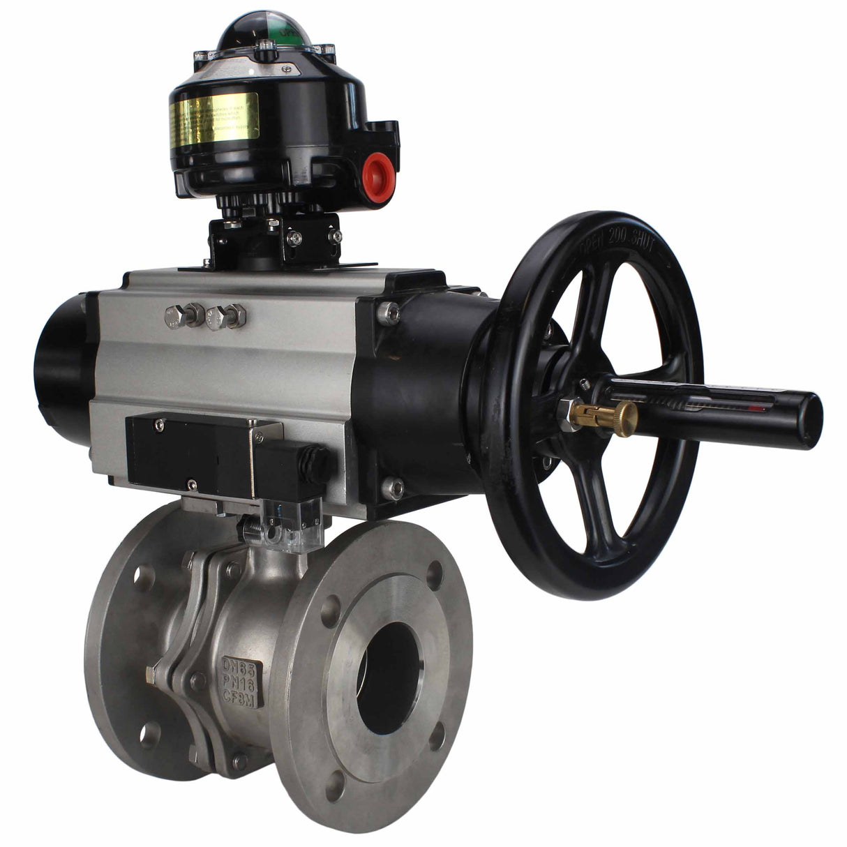 Ball valves Elephant BV3232P(2pc)-FP-F-ISO-H DN80-100 16 bar, full bore flanged, stainless steel SS316, seal - PTFE, with pneumatic actuator PA-DA-105-1 double acting, with pneumatic distributor 4M310-08 220V , with LSU APL-510N EX
