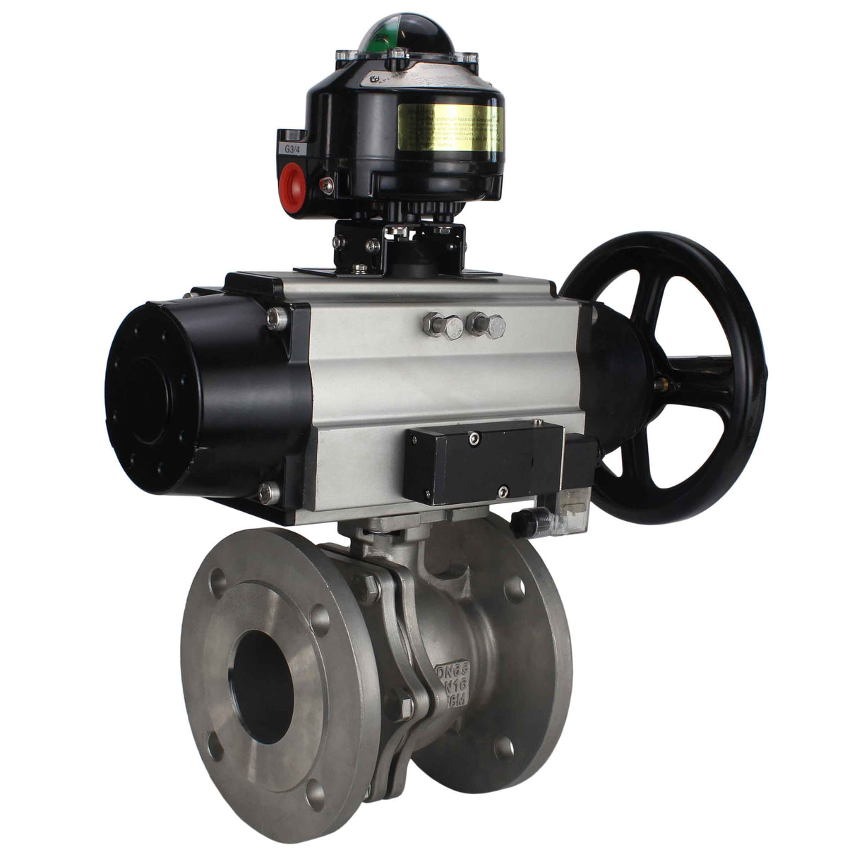 Ball valves Elephant BV3232P(2pc)-FP-F-ISO-H DN80-100 16 bar, full bore flanged, stainless steel SS316, seal - PTFE, with pneumatic actuator PA-DA-105-1 double acting, with pneumatic distributor 4M310-08 220V , with LSU APL-510N EX