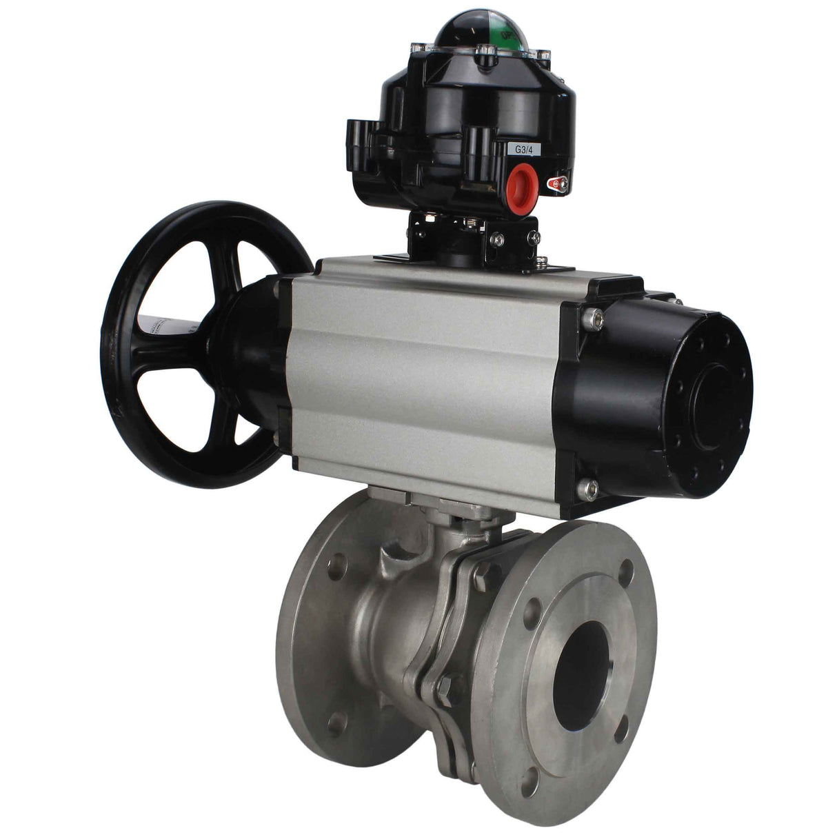Ball valves Elephant BV3232P(2pc)-FP-F-ISO-H DN80-100 16 bar, full bore flanged, stainless steel SS316, seal - PTFE, with pneumatic actuator PA-DA-105-1 double acting, with pneumatic distributor 4M310-08 220V , with LSU APL-510N EX