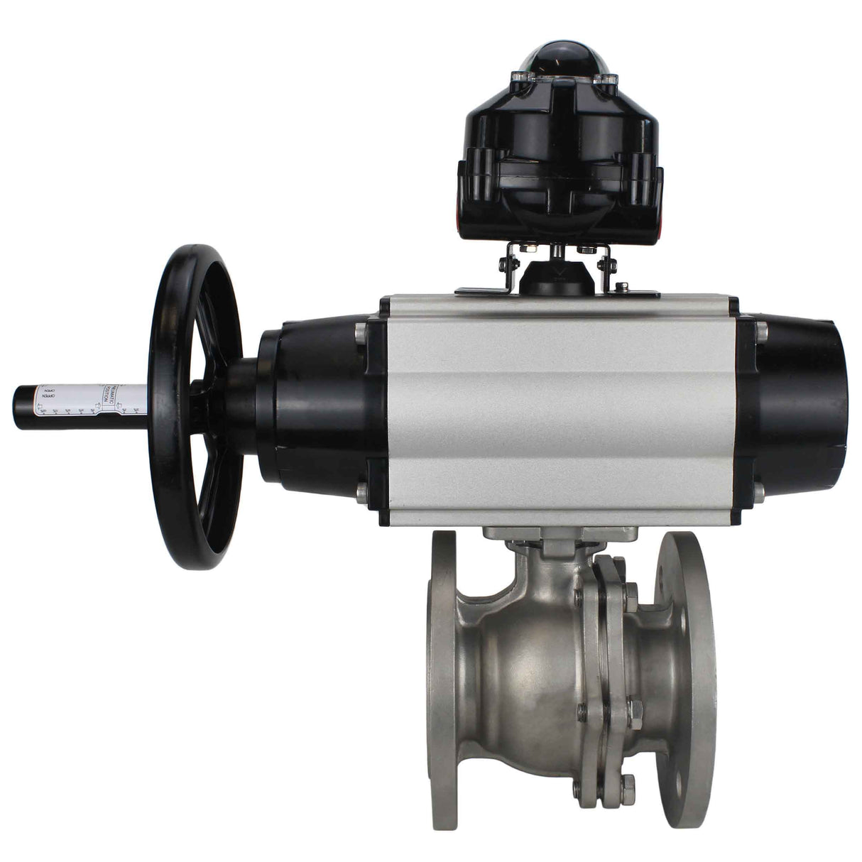 Ball valves Elephant BV3232P(2pc)-FP-F-ISO-H DN80-100 16 bar, full bore flanged, stainless steel SS316, seal - PTFE, with pneumatic actuator PA-DA-105-1 double acting, with pneumatic distributor 4M310-08 220V , with LSU APL-510N EX