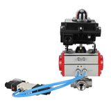 Ball valves Elephant BV3232P(4pc)-SP-3WL-T-ISO-H,  body material - Stainless steel AISI 316, seal - PTFE / PTFE / Teflon, with pneumatic actuator double action PA-DA, 4V320-10 220V, LSU APL-410N Ex