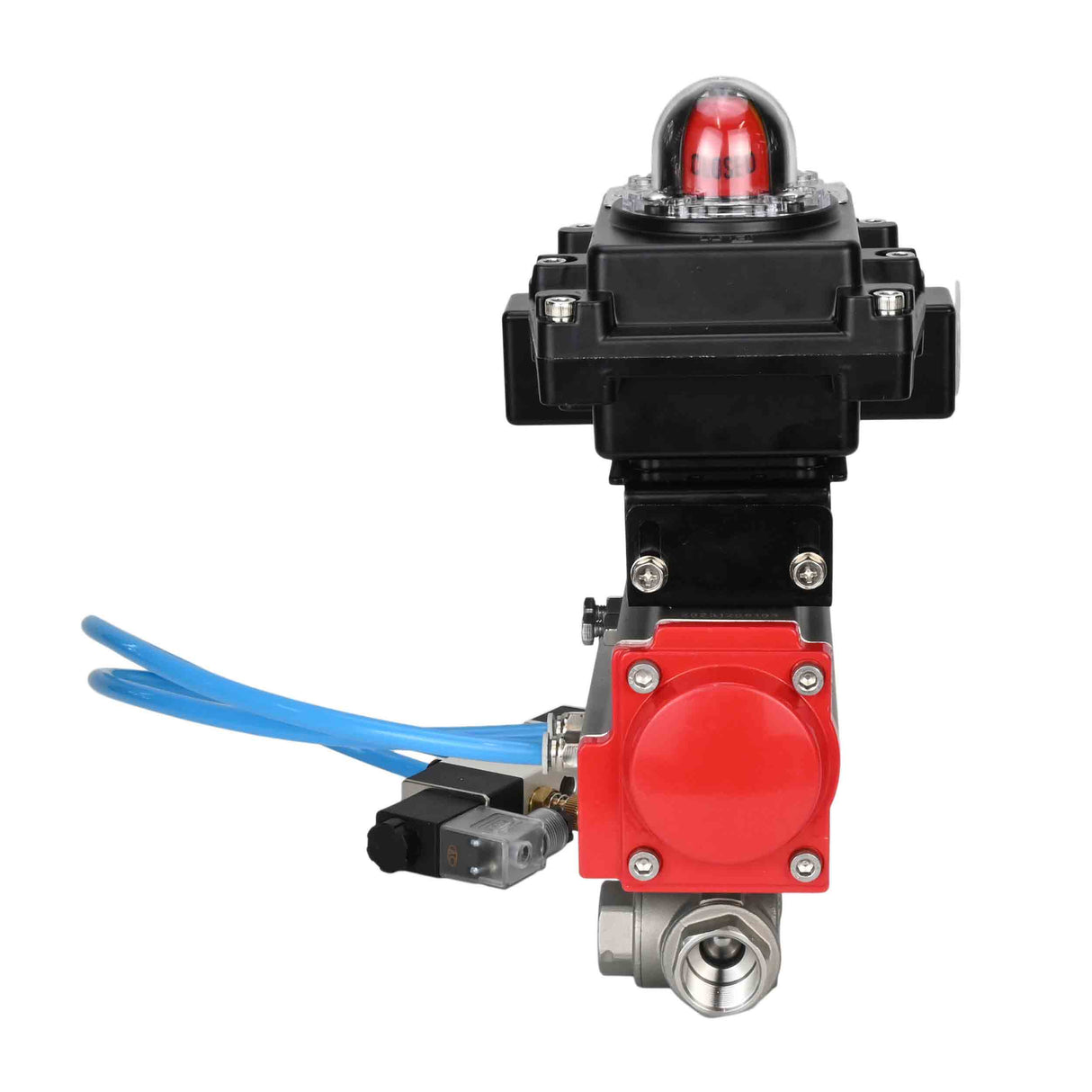 Ball valves Elephant BV3232P(4pc)-SP-3WL-T-ISO-H,  body material - Stainless steel AISI 316, seal - PTFE / PTFE / Teflon, with pneumatic actuator with return springs PA-SA, 4V320-10 220V, LSU APL-410N Ex