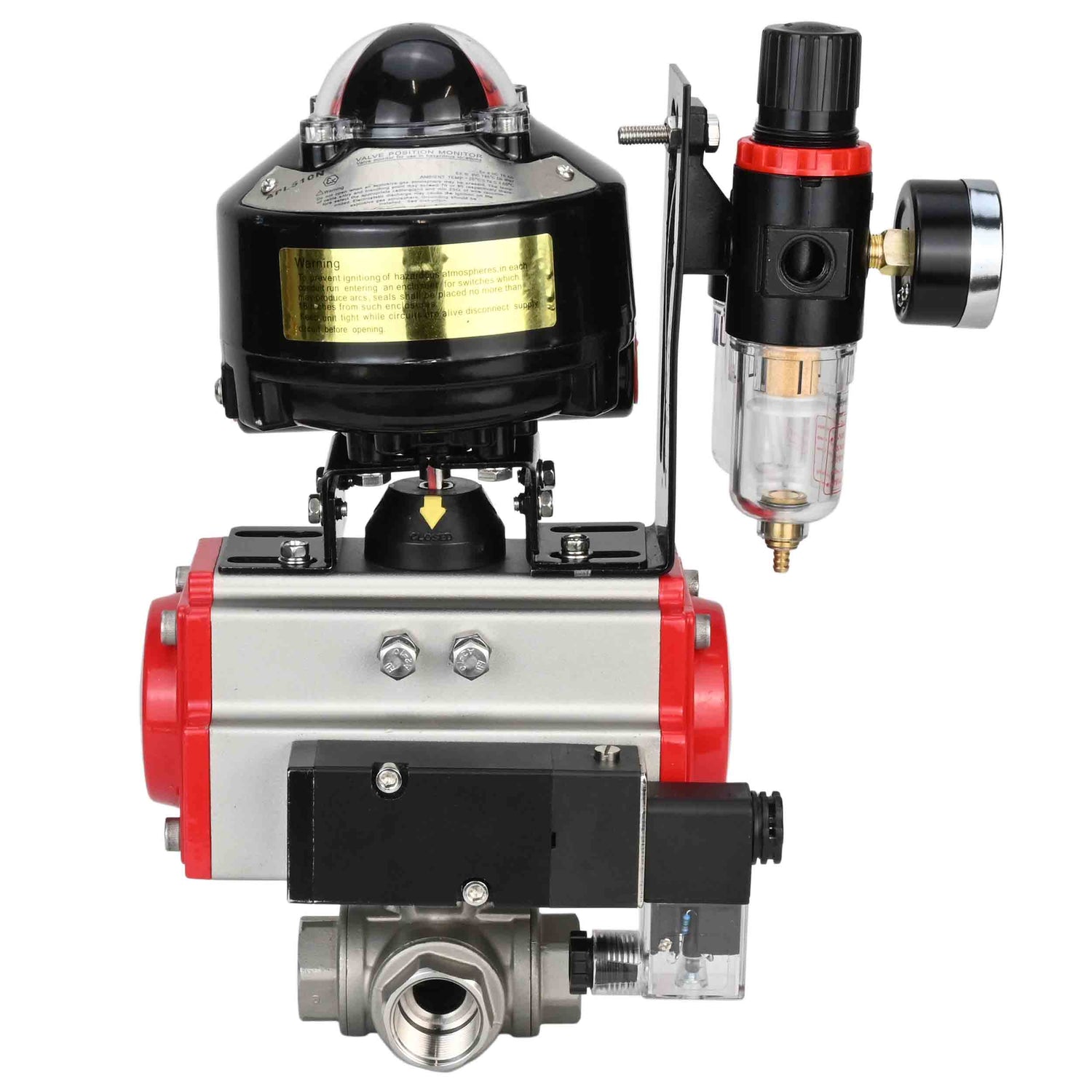 Ball valves Elephant BV3232P-SP-3L-T 3-way L-type, threaded, standard bore, stainless steel body. steel SS316, seal - PTFE, with pneumatic drive Elephant PA-DA 052-083 pneumatic distributor 4M310-08 NAMUR 220V ATU AFC2000 LSU APL-510N-EX