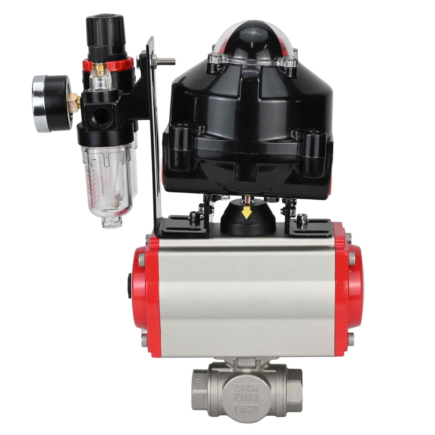 Ball valves Elephant BV3232P-SP-3L-T 3-way L-type, threaded, standard bore, stainless steel body. steel SS316, seal - PTFE, with pneumatic drive Elephant PA-DA 052-083 pneumatic distributor 4M310-08 NAMUR 220V ATU AFC2000 LSU APL-510N-EX