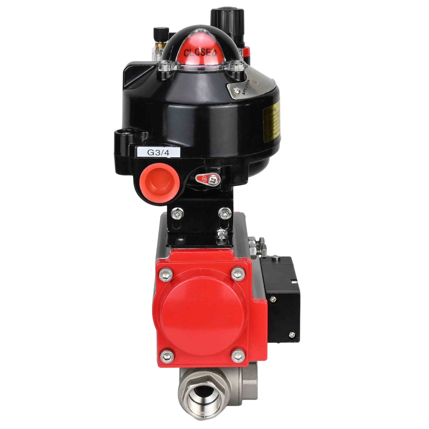Ball valves Elephant BV3232P-SP-3L-T 3-way L-type, threaded, standard bore, stainless steel body. steel SS316, seal - PTFE, with pneumatic drive Elephant PA-DA 052-083 pneumatic distributor 4M310-08 NAMUR 220V ATU AFC2000 LSU APL-510N-EX
