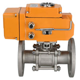 Robinets à boisseau sphérique Elephant BV3131P(3pc)-FP-F-ISO-H trois pièces, passage intégral, à brides, corps - acier inoxydable SS304, joint - PTFE, avec entraînement électrique 1/4 de tour QT-N-EM-O1-220VAC-U1 220V HARK