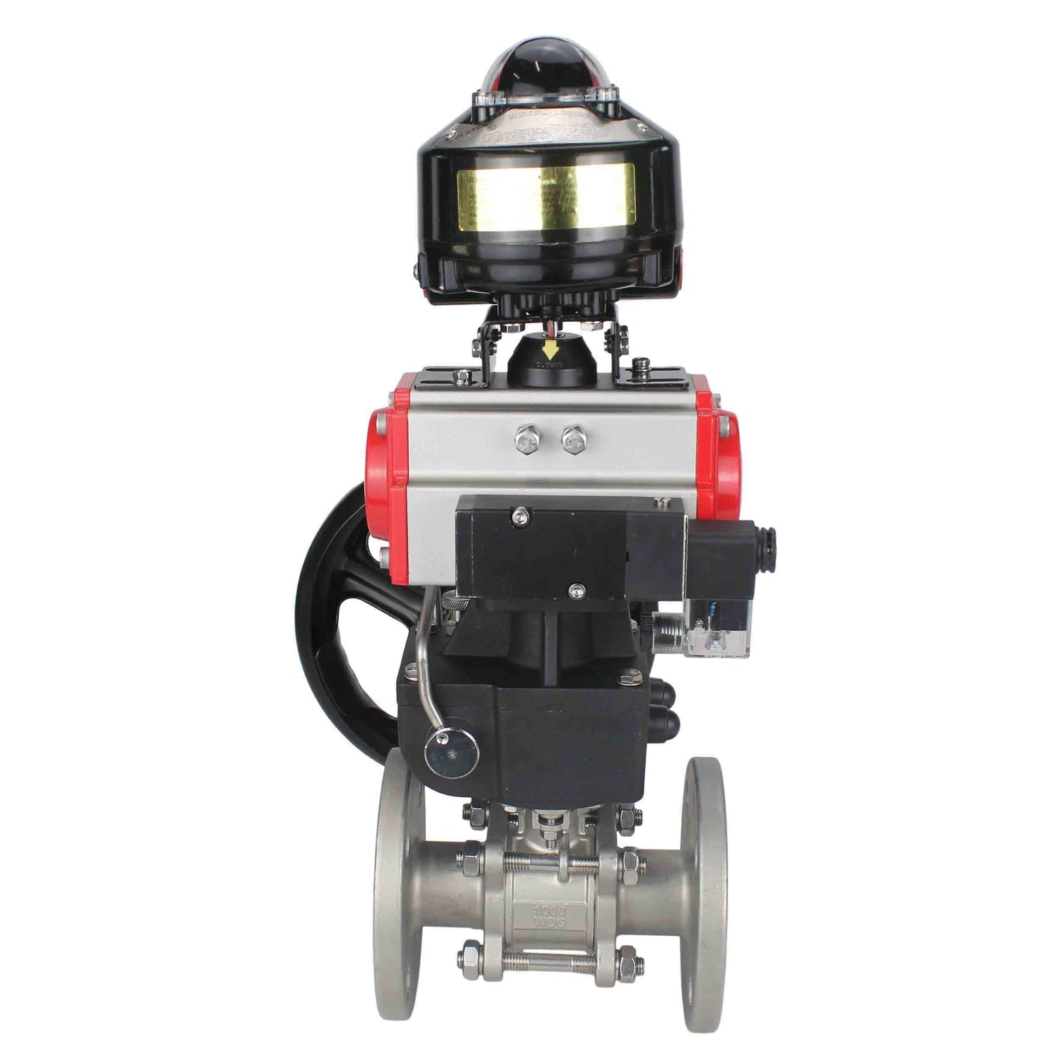 Ball valves Elephant BV3131P(3pc)-FP-F-ISO-H flanged, full bore, three-piece, stainless steel body. steel SS304, seal - PTFE, with pneumatic drive Elephant PA-DA 052-130 pneumatic distributor 4M310-08 NAMUR 220V gearbox MON LSU APL-510N-EX