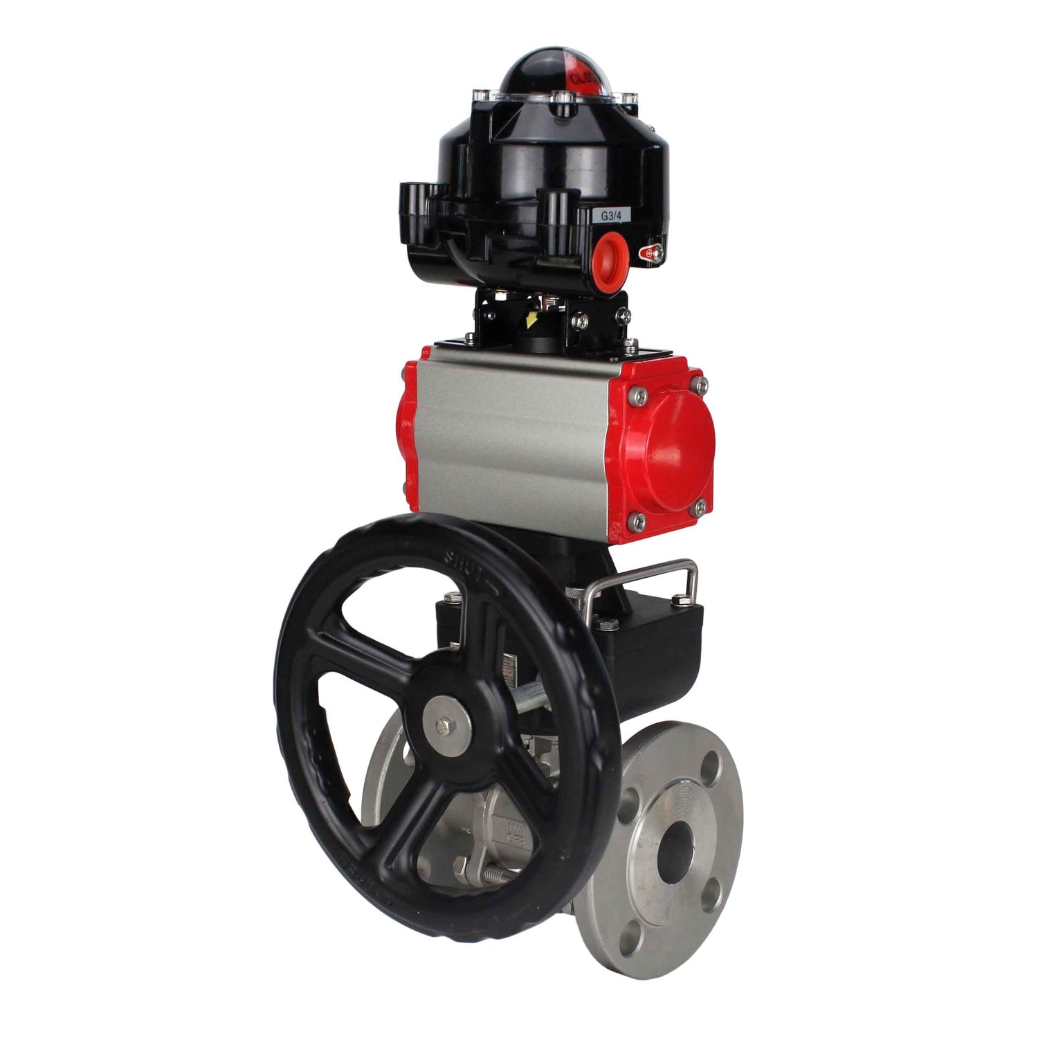 Ball valves Elephant BV3131P(3pc)-FP-F-ISO-H flanged, full bore, three-piece, stainless steel body. steel SS304, seal - PTFE, with pneumatic drive Elephant PA-DA 052-130 pneumatic distributor 4M310-08 NAMUR 24V gearbox MON LSU APL-510N-EX