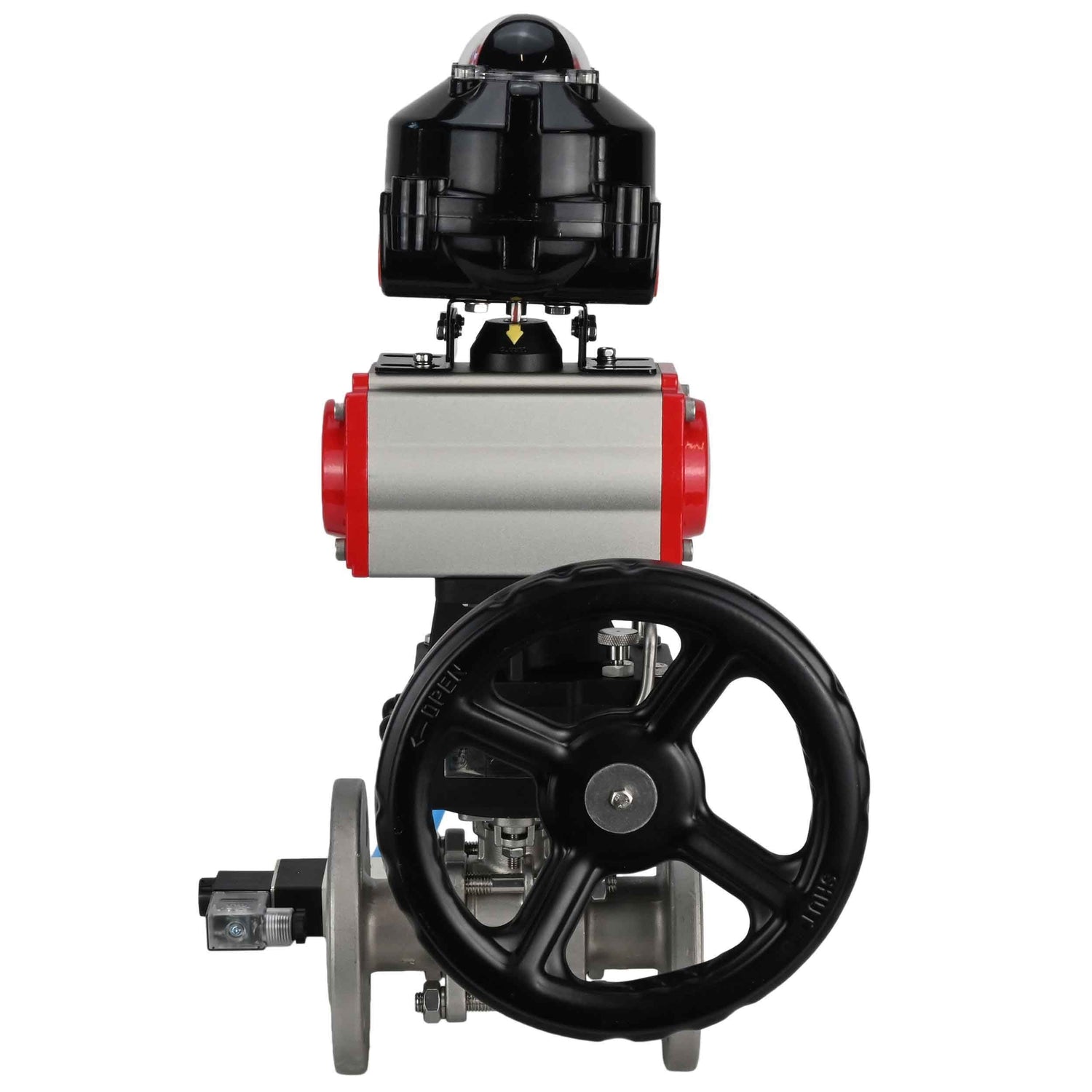 Ball valves Elephant BV3131P(3pc)-FP-F-ISO-H flanged, full bore, three-piece, stainless steel body. steel SS304, seal - PTFE, with pneumatic drive Elephant PA-DA 052-130 pneumatic distributor 4V320-10 gearbox MON LSU APL-510N-EX