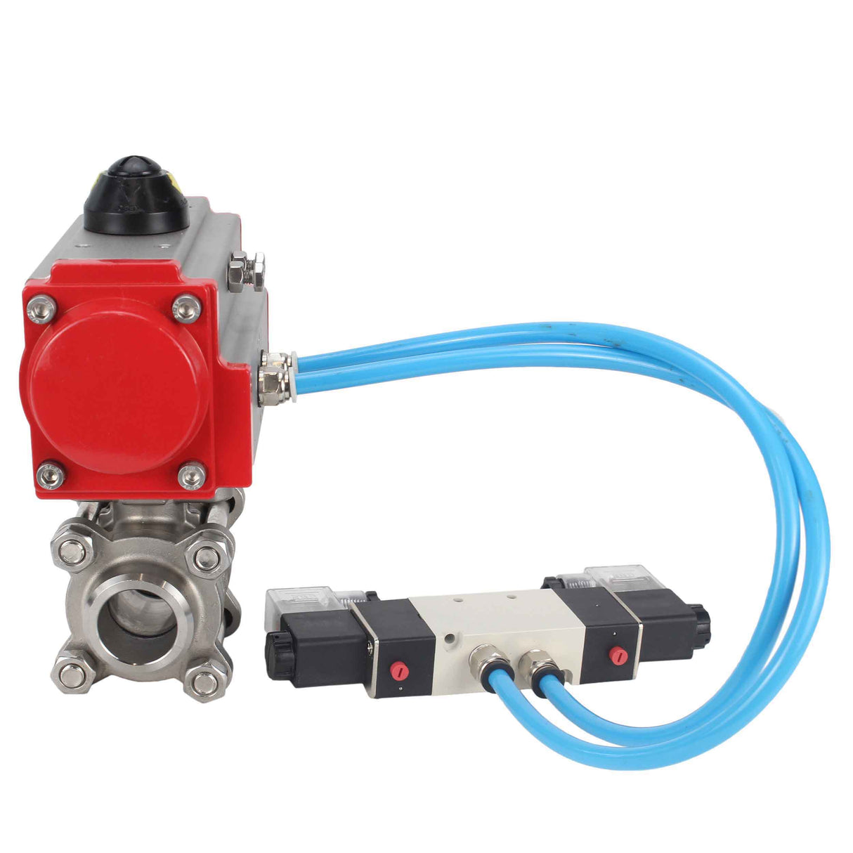 Vannes à boisseau sphérique Elephant BV3232P(3pc)-FP-W-ISO-H 16 bar/25, passage intégral à souder, acier inoxydable SS316, joint - PTFE, avec actionneur pneumatique double effet PA-DA, avec distributeur pneumatique 4V320-08 220V