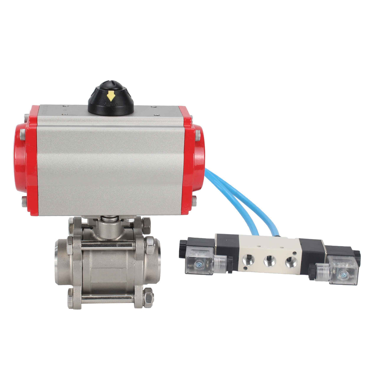 Vannes à boisseau sphérique Elephant BV3232P(3pc)-FP-W-ISO-H 16 bar/25, passage intégral à souder, acier inoxydable SS316, joint - PTFE, avec actionneur pneumatique double effet PA-DA, avec distributeur pneumatique 4V320-10 220V