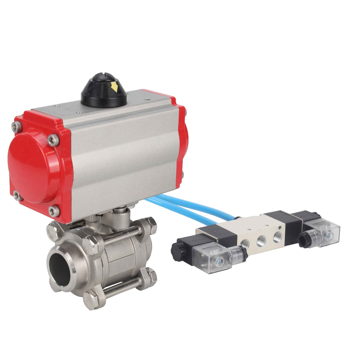 Vannes à boisseau sphérique Elephant BV3232P(3pc)-FP-W-ISO-H 16 bar/25, passage intégral à souder, acier inoxydable SS316, joint - PTFE, avec actionneur pneumatique double effet PA-DA, avec distributeur pneumatique 4V320-10 220V