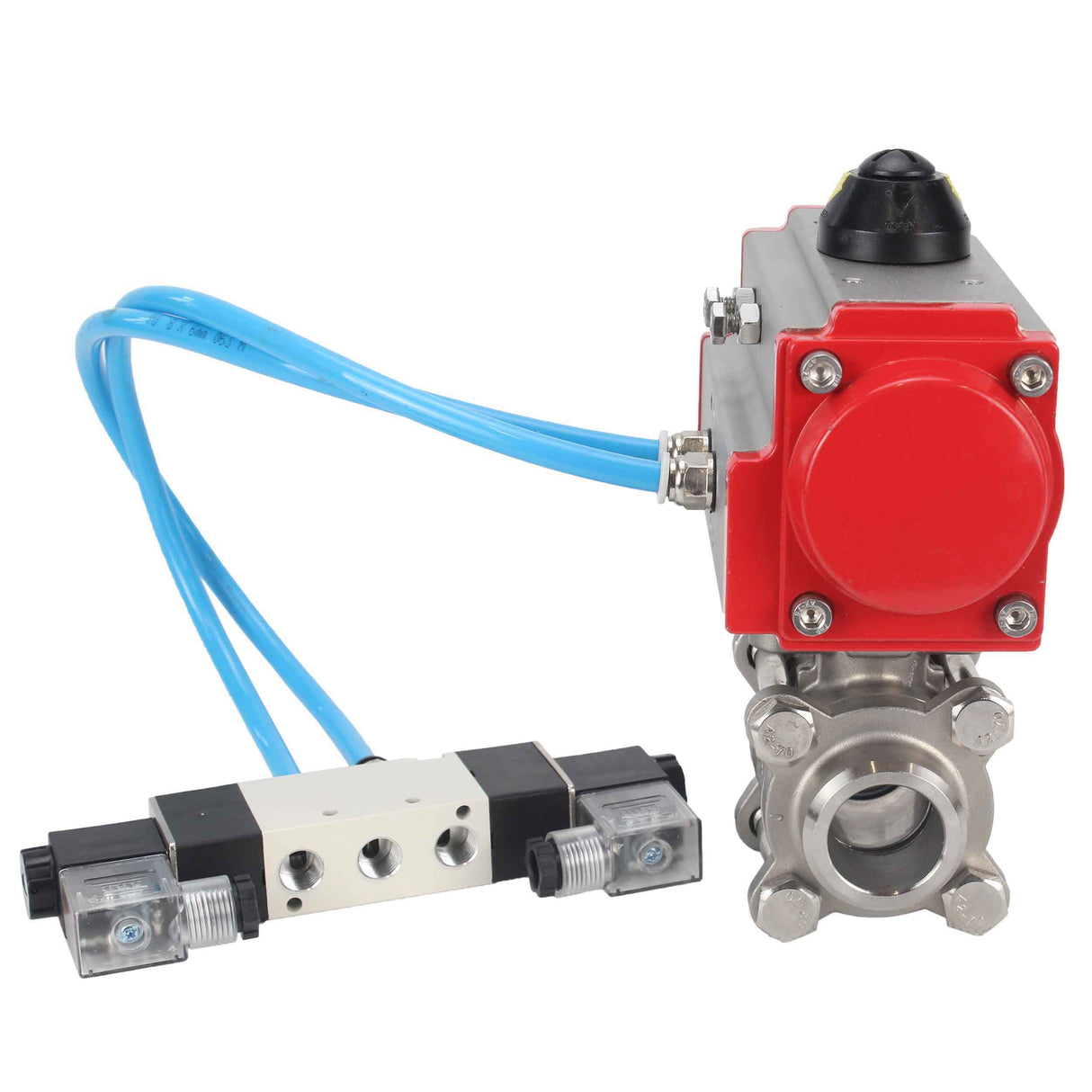Vannes à boisseau sphérique Elephant BV3232P(3pc)-FP-W-ISO-H 16 bar/25, passage intégral à souder, acier inoxydable SS316, joint - PTFE, avec actionneur pneumatique double effet PA-DA, avec distributeur pneumatique 4V320-08 220V
