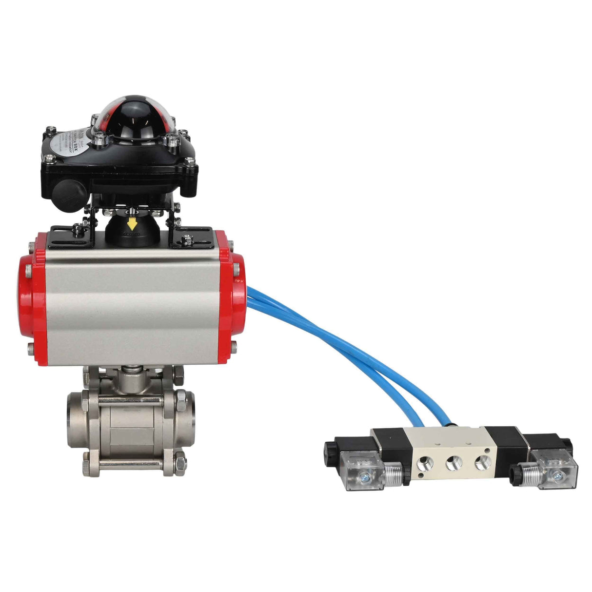 Vannes à boisseau sphérique Elephant BV3232P(3pc)-FP-W-ISO-H 16 bar/25, passage intégral à souder, acier inoxydable SS316, joint - PTFE, avec actionneur pneumatique double effet PA-DA, avec distributeur pneumatique 4V320-10 220V, avec BKV APL-210N