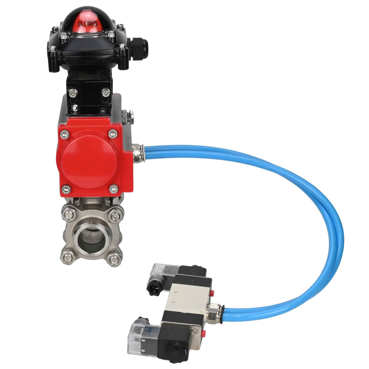 Vannes à boisseau sphérique Elephant BV3232P(3pc)-FP-W-ISO-H 16 bar/25, passage intégral à souder, acier inoxydable SS316, joint - PTFE, avec actionneur pneumatique double effet PA-DA, avec distributeur pneumatique 4V320-10 220V, avec BKV APL-210N