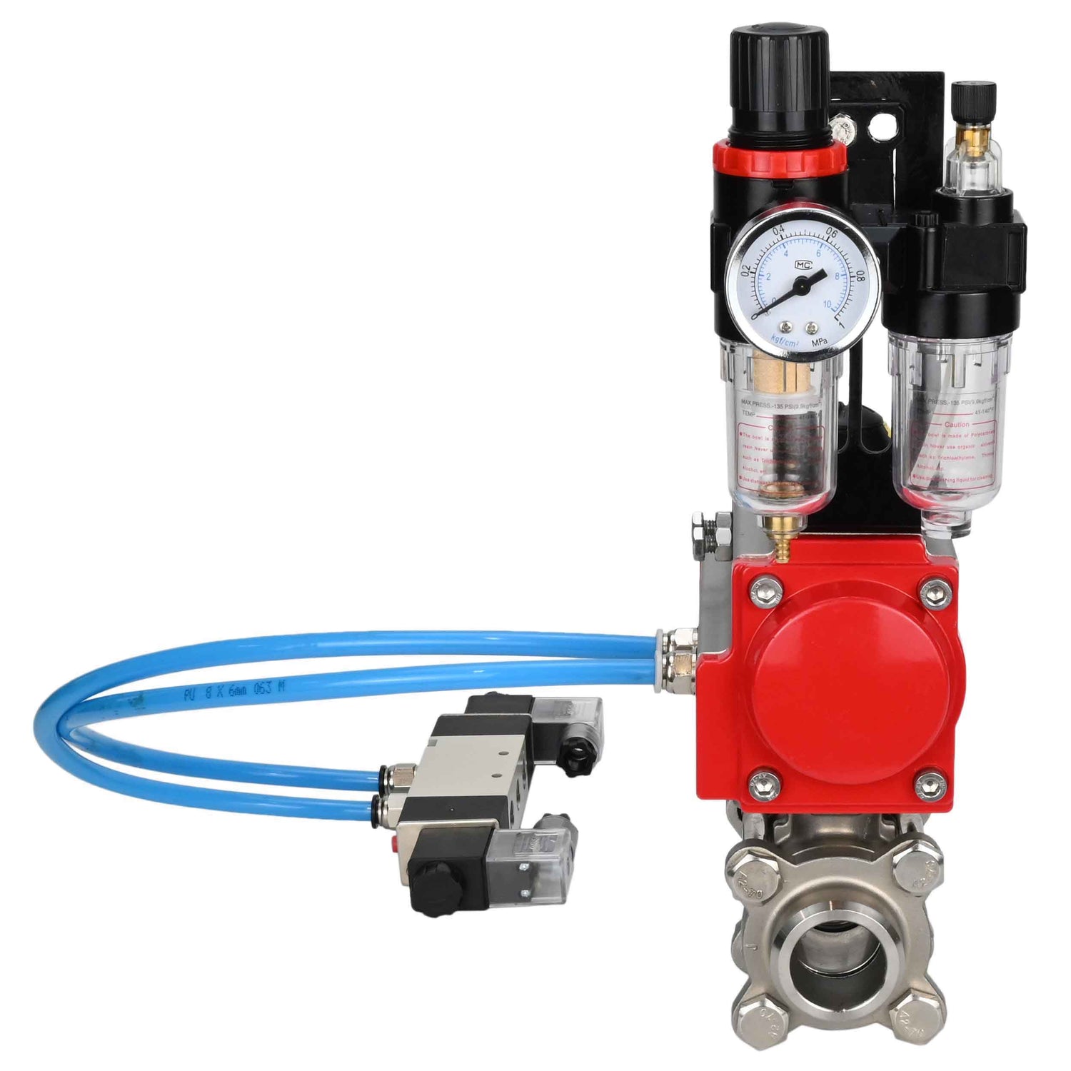 Vannes à boisseau sphérique Elephant BV3232P(3pc)-FP-W-ISO-H 16 bar/25, passage intégral à souder, acier inoxydable SS316, joint - PTFE, avec actionneur pneumatique double effet PA-DA, avec distributeur pneumatique 4V320-10 220V, avec BPV AFC2000