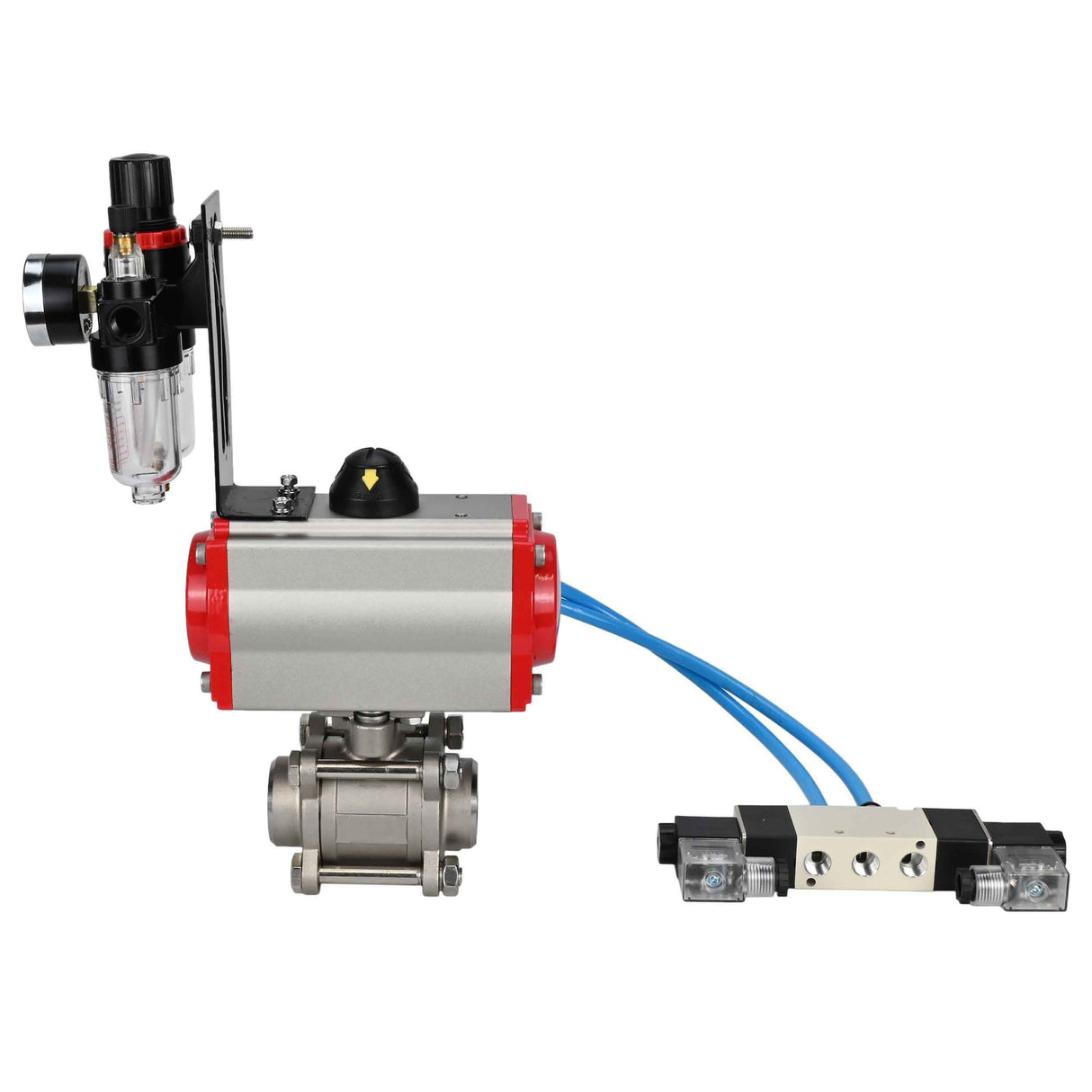 Vannes à boisseau sphérique Elephant BV3232P(3pc)-FP-W-ISO-H 16 bar/25, passage intégral à souder, acier inoxydable SS316, joint - PTFE, avec actionneur pneumatique double effet PA-DA, avec distributeur pneumatique 4V320-08 220V, avec BPV AFC2000