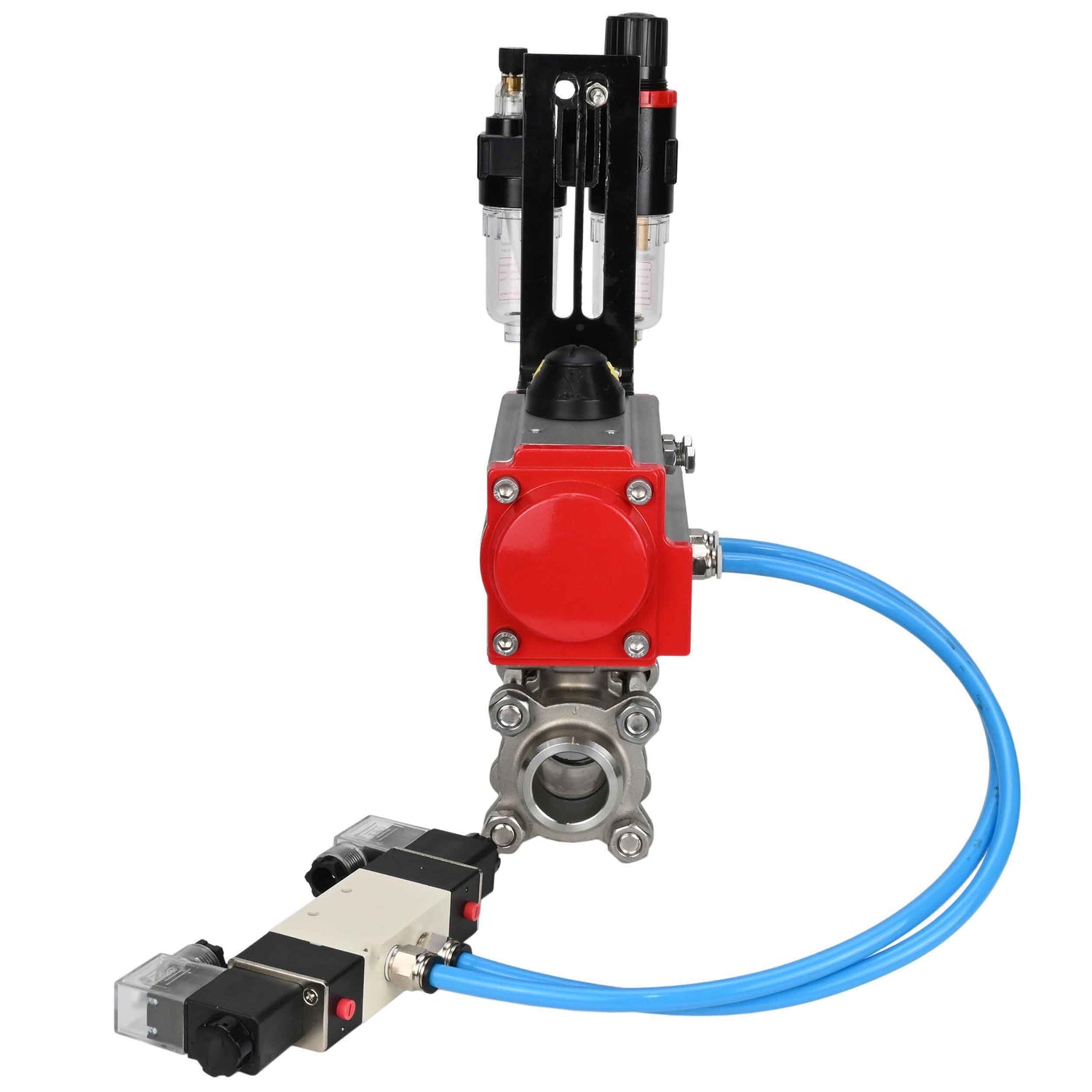 Vannes à boisseau sphérique Elephant BV3232P(3pc)-FP-W-ISO-H 16 bar/25, passage intégral à souder, acier inoxydable SS316, joint - PTFE, avec actionneur pneumatique double effet PA-DA, avec distributeur pneumatique 4V320-10 220V, avec BPV AFC2000