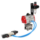 Vannes à boisseau sphérique Elephant BV3232P(3pc)-FP-W-ISO-H 16 bar/25, passage intégral à souder, acier inoxydable SS316, joint - PTFE, avec actionneur pneumatique double effet PA-DA, avec distributeur pneumatique 4V320-10 220V, avec BPV AFC2000