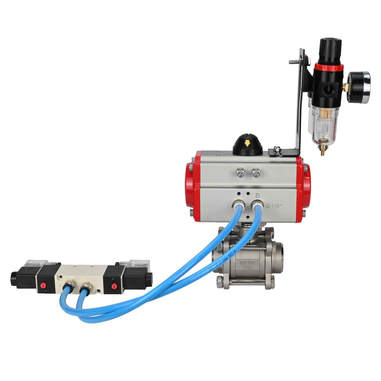 Vannes à boisseau sphérique Elephant BV3232P(3pc)-FP-W-ISO-H 16 bar/25, passage intégral à souder, acier inoxydable SS316, joint - PTFE, avec actionneur pneumatique double effet PA-DA, avec distributeur pneumatique 4V320-08 220V, avec BPV AFC2000