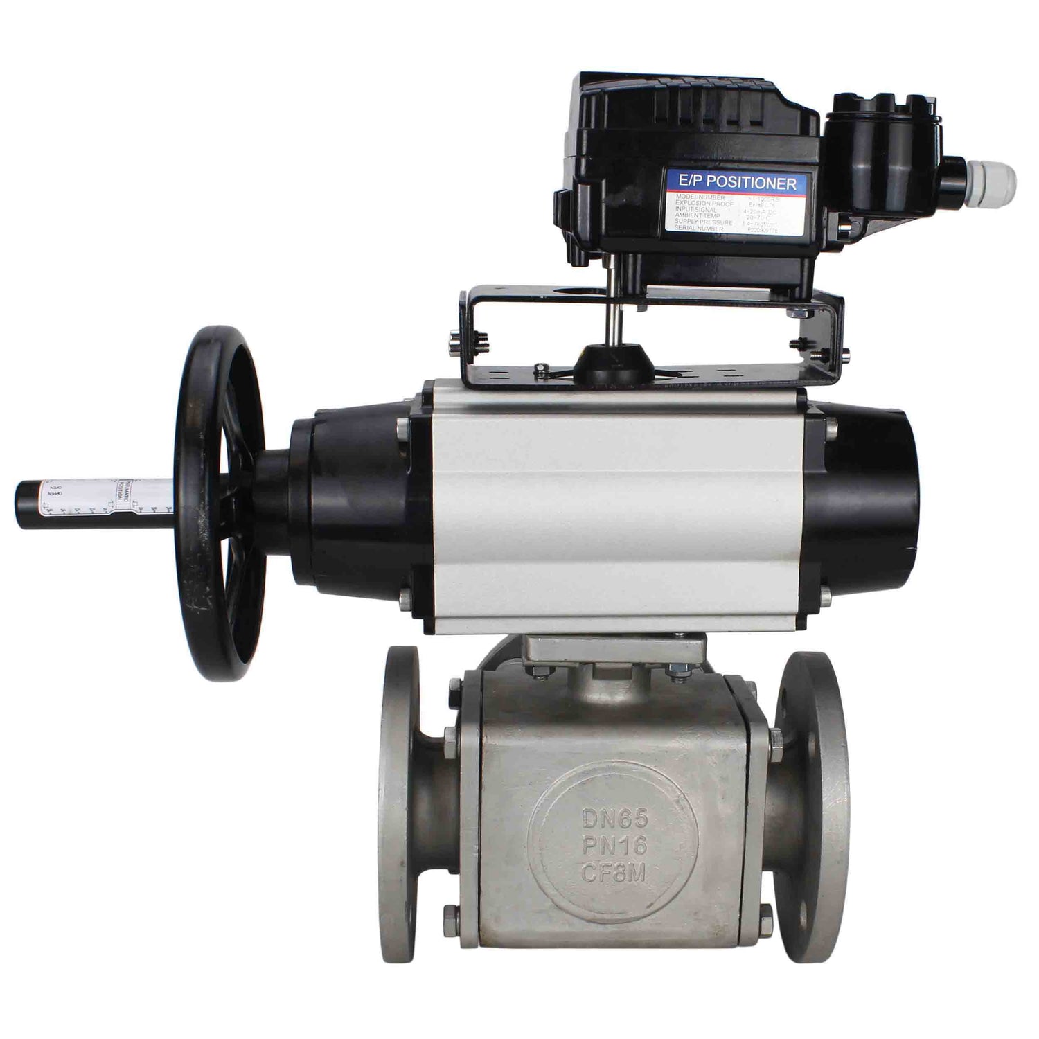 Ball valves Elephant BV3232P(4pc)-FP-3WL-F-ISO-H DN100 16 bar full bore, flanged, body - stainless steel SS316, ISO flange F10/F12, square 19x19, with double pneumatic actuator PA-DA-105-1 action and pneumatic positioner YT-1000RSN without feedback