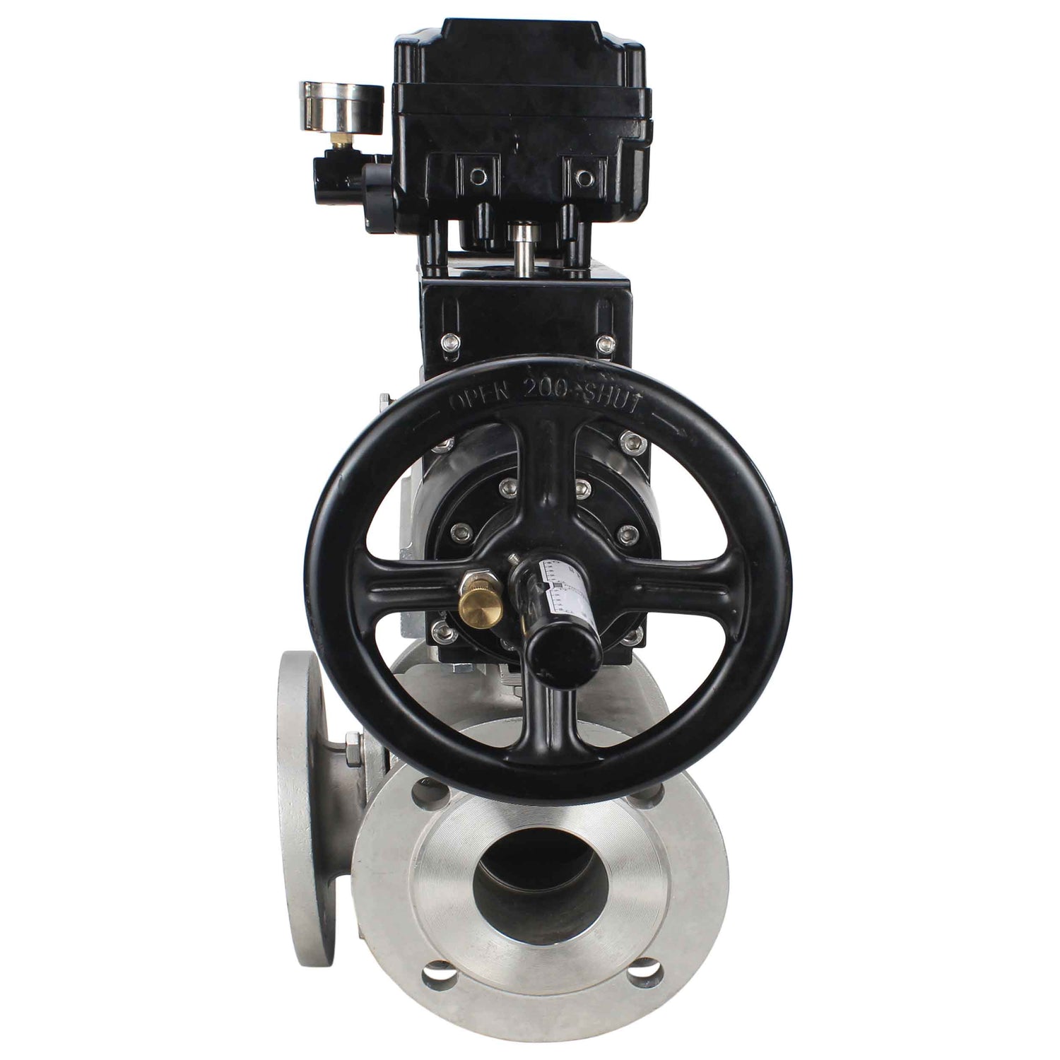 Ball valves Elephant BV3232P(4pc)-FP-3WL-F-ISO-H DN100 16 bar full bore, flanged, body - stainless steel SS316, ISO flange F10/F12, square 19x19, with double pneumatic actuator PA-DA-105-1 action and pneumatic positioner YT-1000RSN without feedback