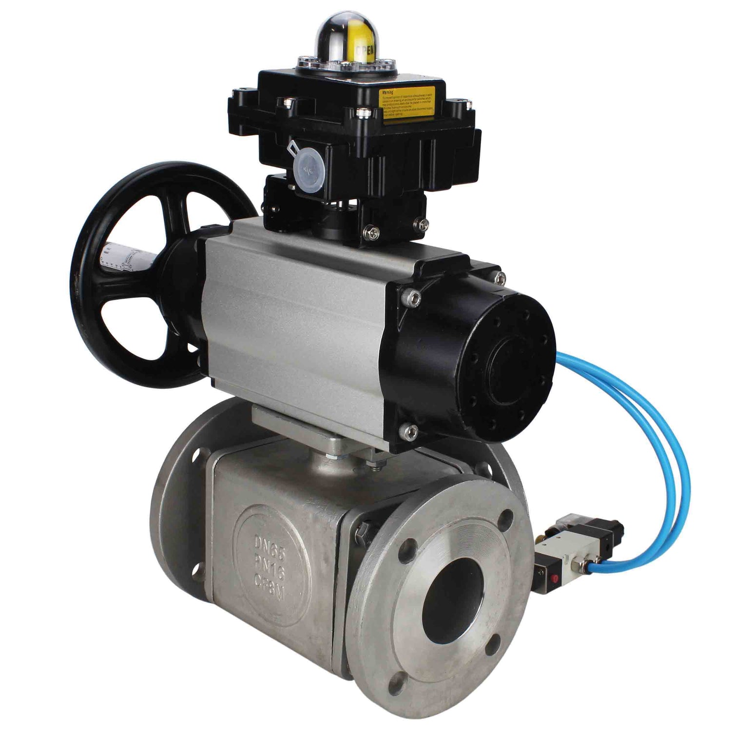 Ball valves Elephant BV3232P(4pc)-FP-3WL-F-ISO-H DN100 16 bar full bore, flanged, body - stainless steel SS316, ISO flange F10/F12, square 19x19, with double pneumatic actuator PA-DA-105-1 action, pneumatic distributor 4V320-10 220V and LSU APL-410N E