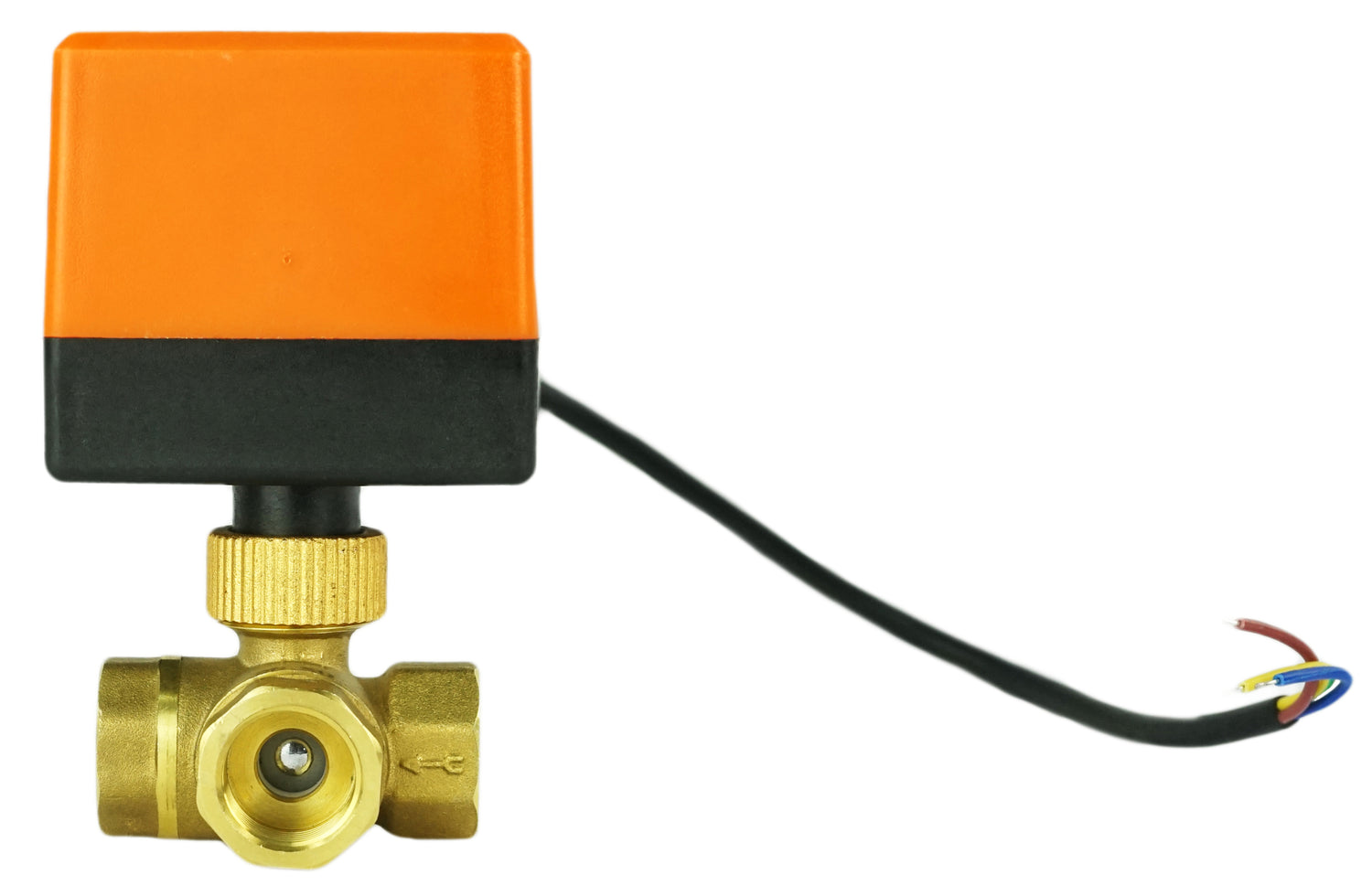 Válvula de bola de latón de 3 vías Rosca NPT/BSP Puerto estándar tipo T Elephant RP.BRASS.120.MM 232 PSI con accionamiento eléctrico 110VAC sin interruptores de límite