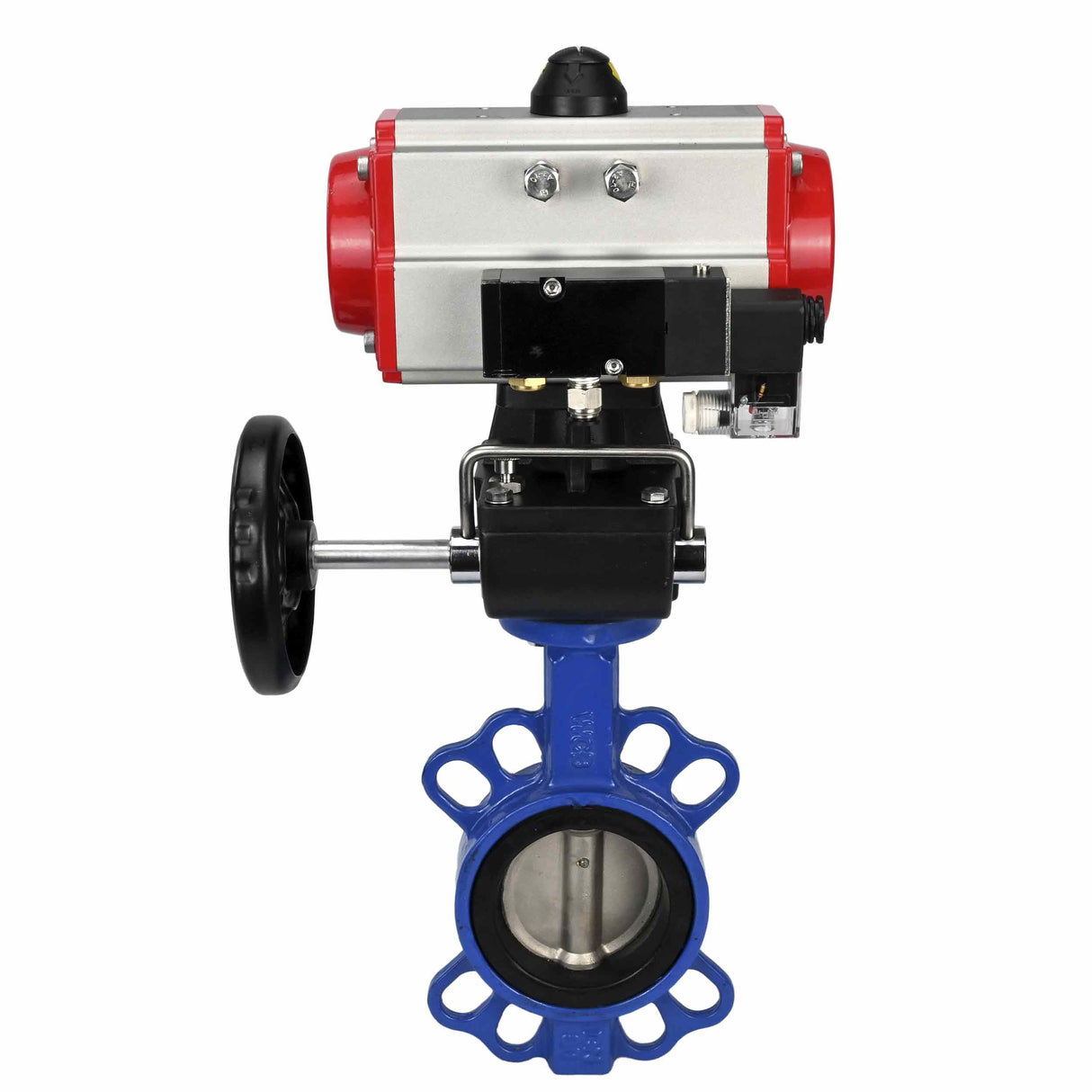 Válvula de mariposa de agua Elephant st-316l-viton-da-4m310-24v-hdm, material del cuerpo - acero al carbono WCB, material del disco - acero inoxidable AISI 316L, sello - VITON, actuador neumático operado