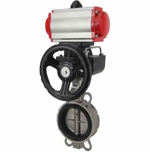 Válvula Mariposa de Agua Elephant st-316l-viton-da-hdm, material del cuerpo - acero al carbono WCB, material del disco - acero inoxidable AISI 316L, sello - VITON, actuador neumático operado