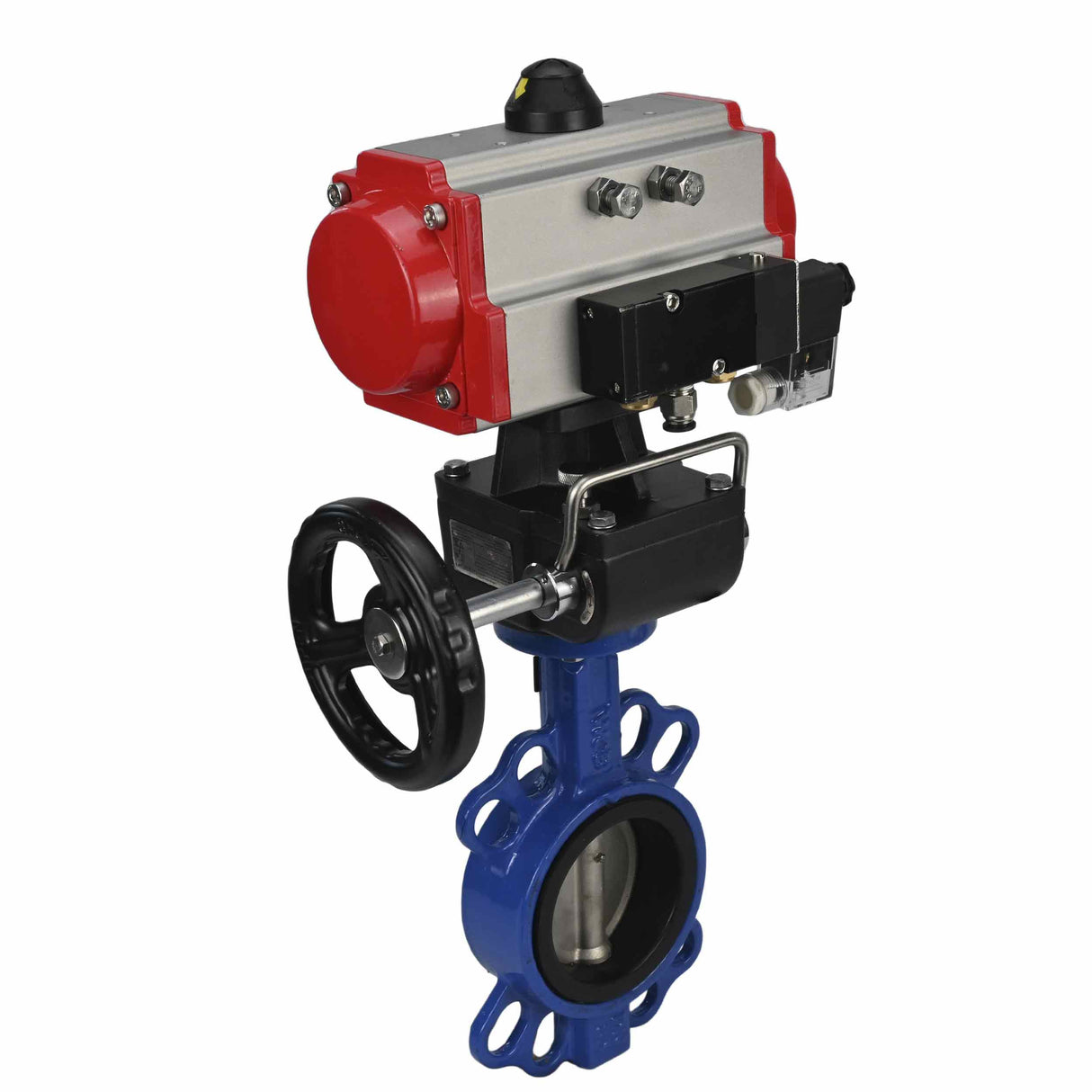 Válvula de mariposa de agua Elephant st-316l-viton-da-4m310-24v-hdm, material del cuerpo - acero al carbono WCB, material del disco - acero inoxidable AISI 316L, sello - VITON, actuador neumático operado