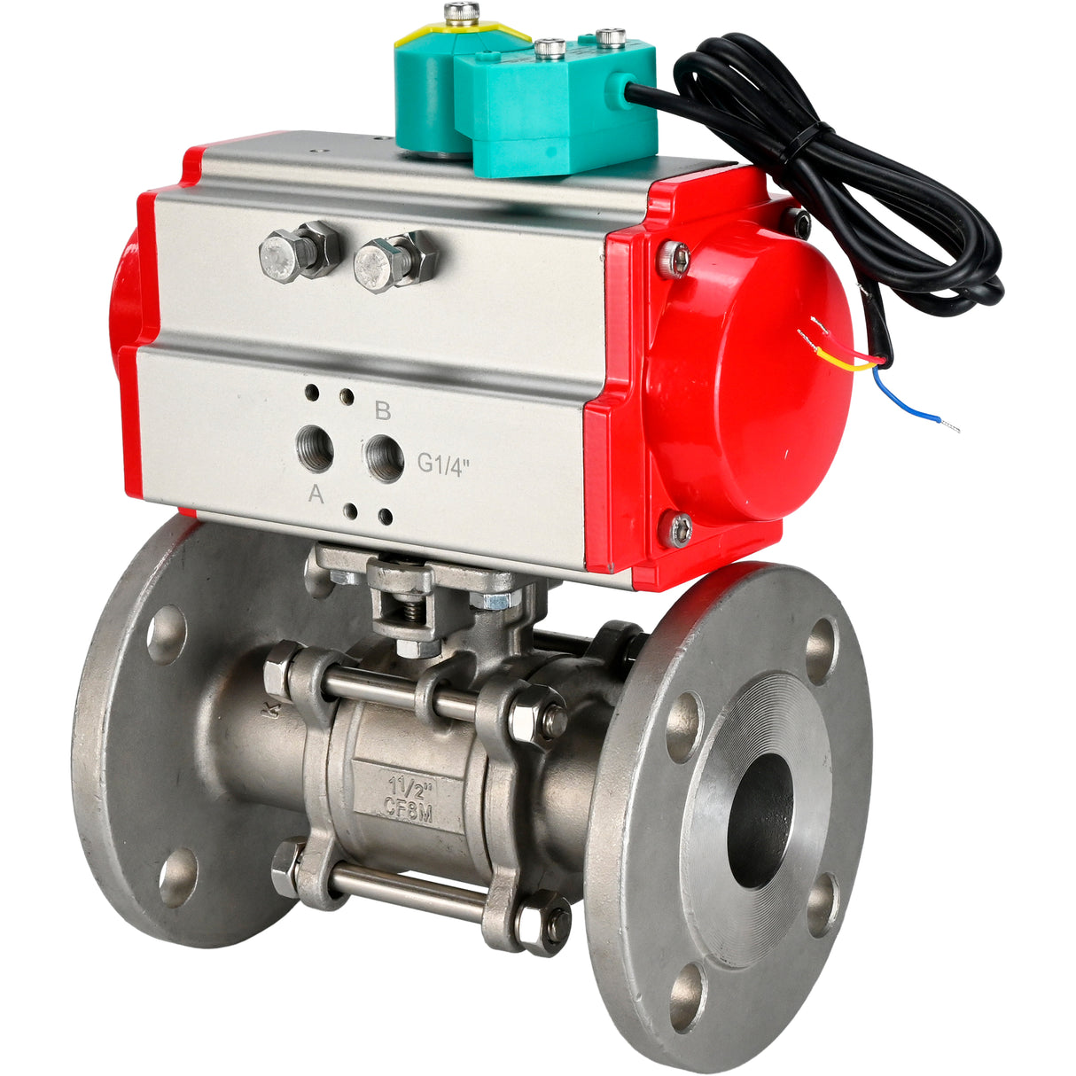 Ball valves Elephant BV3232P(3pc)-FP-F-ISO-H DN15-100 16/40 bar full-bore three-piece, flanged, 316 stainless steel, seal - PTFE, with pneumatic actuator PA-SA and ALS200D magnetic switch