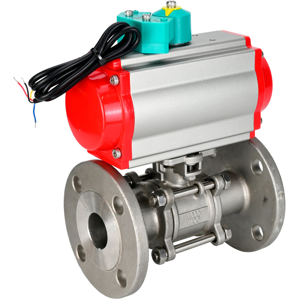 Ball valves Elephant BV3232P(3pc)-FP-F-ISO-H DN15-100 16/40 bar full-bore three-piece, flanged, 316 stainless steel, seal - PTFE, with pneumatic actuator PA-SA and ALS200D magnetic switch