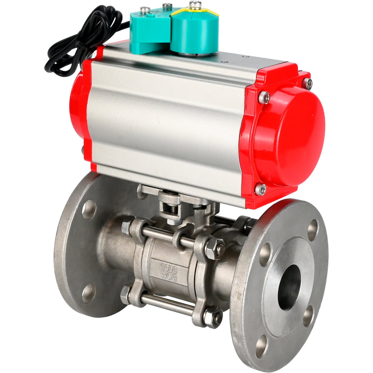 Ball valves Elephant BV3232P(3pc)-FP-F-ISO-H DN15-100 16/40 bar full-bore three-piece, flanged, 316 stainless steel, seal - PTFE, with pneumatic actuator PA-SA and ALS200D magnetic switch