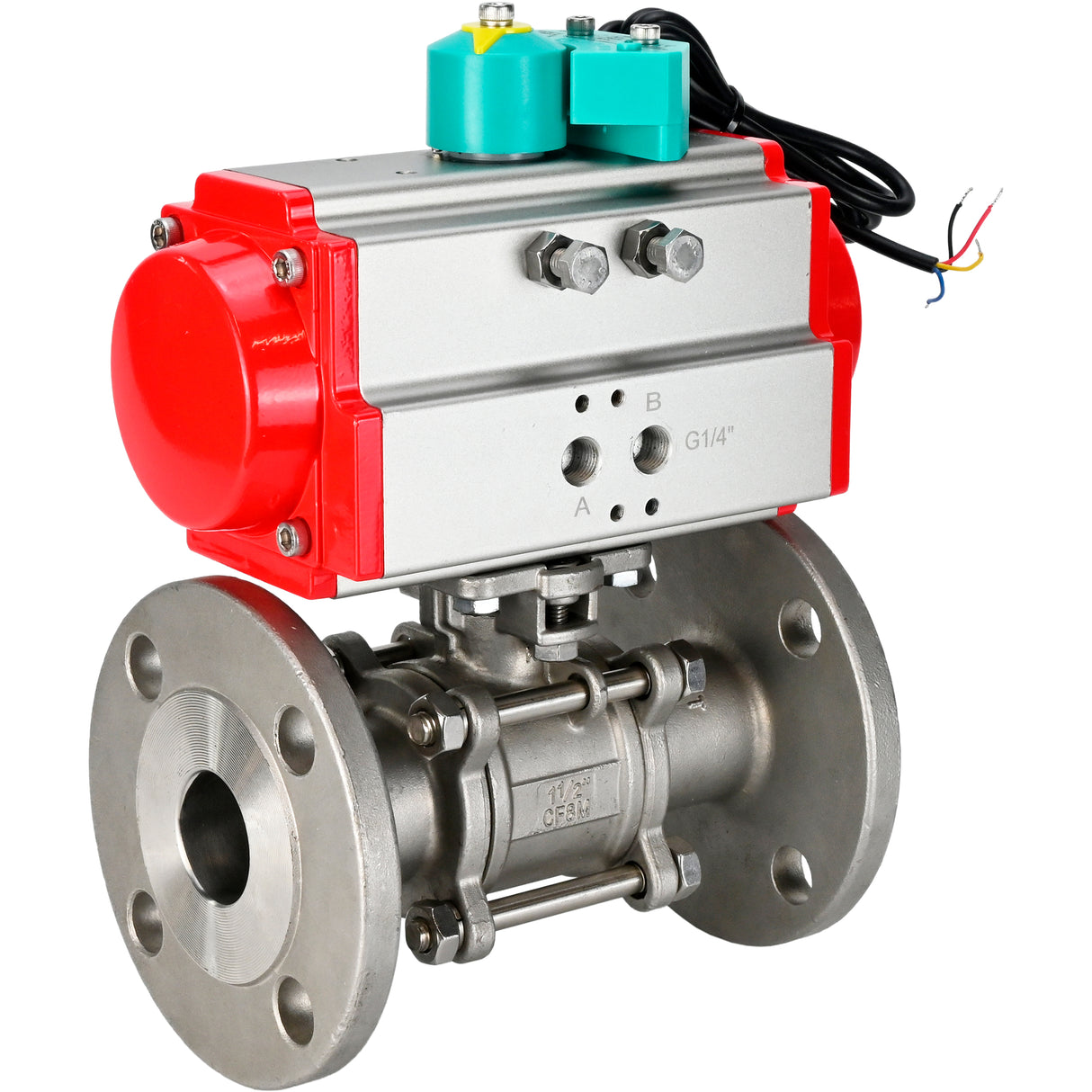 Ball valves Elephant BV3232P(3pc)-FP-F-ISO-H DN15-100 16/40 bar full-bore three-piece, flanged, 316 stainless steel, seal - PTFE, with pneumatic actuator PA-SA and ALS200D magnetic switch