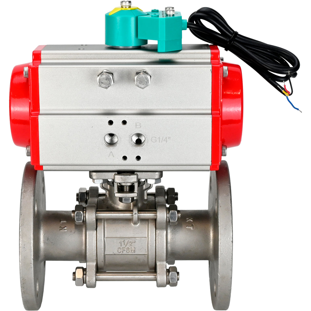 Ball valves Elephant BV3232P(3pc)-FP-F-ISO-H DN15-100 16/40 bar full-bore three-piece, flanged, 316 stainless steel, seal - PTFE, with pneumatic actuator PA-SA and ALS200D magnetic switch
