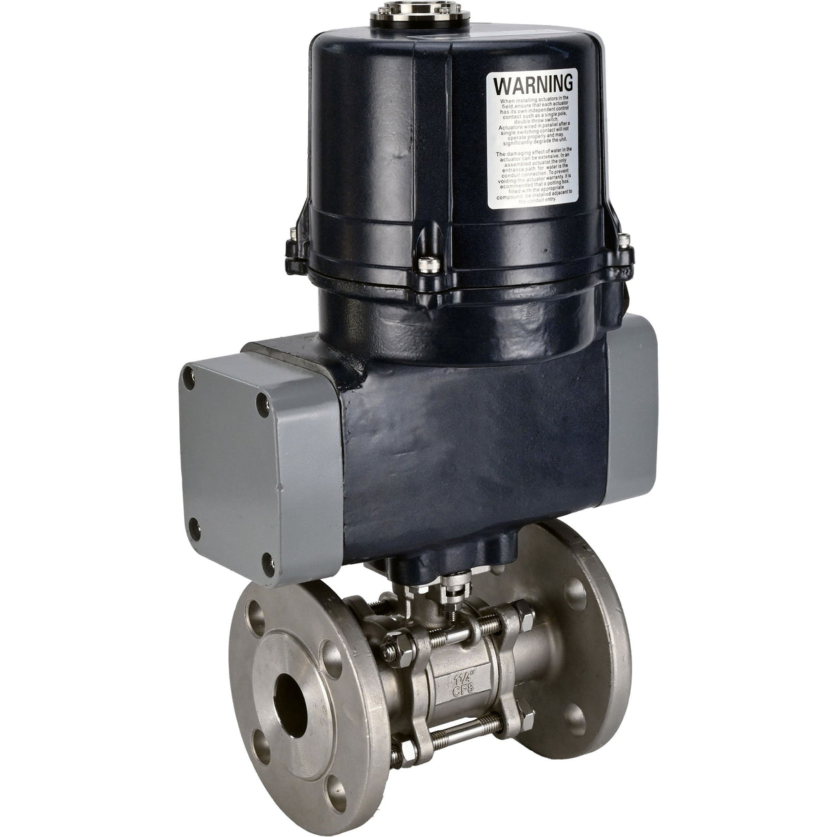 Ball valves Elephant BV3232P(3pc)-FP-F-ISO-H full bore, three-piece, flanged, body - SS316 stainless steel, seal - PTFE, with electric quarter turn actuator Elephant QTSA-N-EM-O0-220VAC