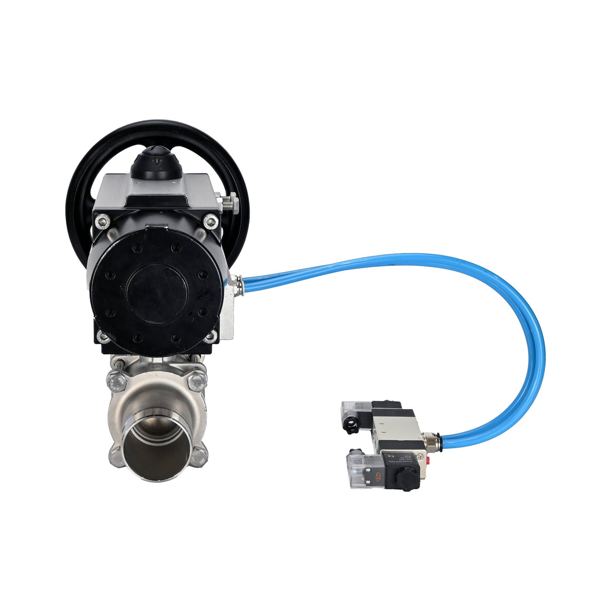 Ball valves Elephant BV3232P(3pc)-FP-W-ISO-H LONG,  body material - Stainless steel AISI 316, seal - PTFE / PTFE / Teflon, with pneumatic actuator double action PA-DA-105-1, 4V320-10 220V