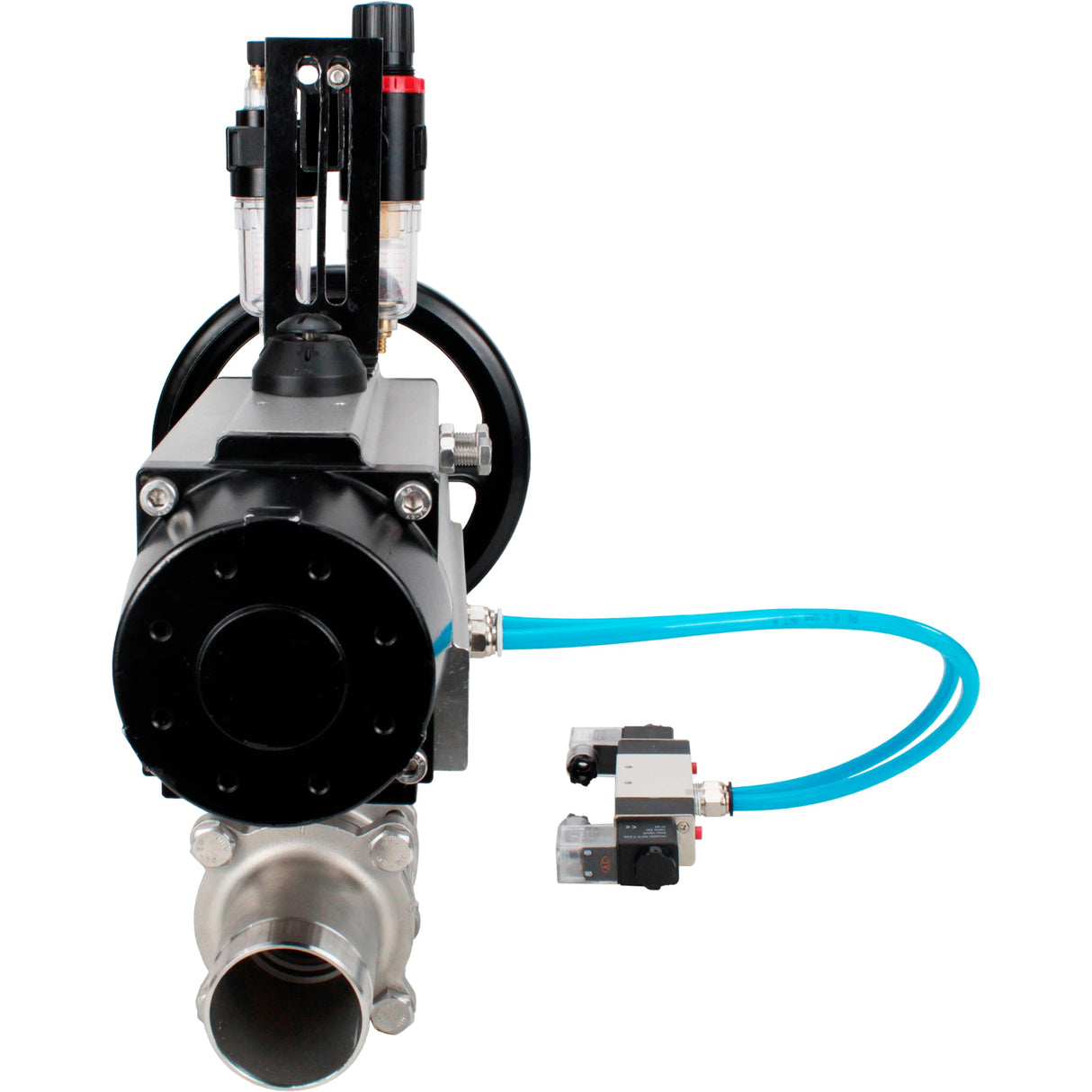 Ball valves Elephant BV3232P(3pc)-FP-W-ISO-H LONG,  body material - Stainless steel AISI 316, seal - PTFE / PTFE / Teflon, with pneumatic actuator double action PA-DA-105-1, 4V320-08 220V, ATU AFC2000