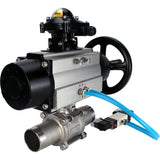 Ball valves Elephant BV3232P(3pc)-FP-W-ISO-H LONG,  body material - Stainless steel AISI 316, seal - PTFE / PTFE / Teflon, with pneumatic actuator double action PA-DA-105-1, 4V320-10 220V, LSU APL-210N