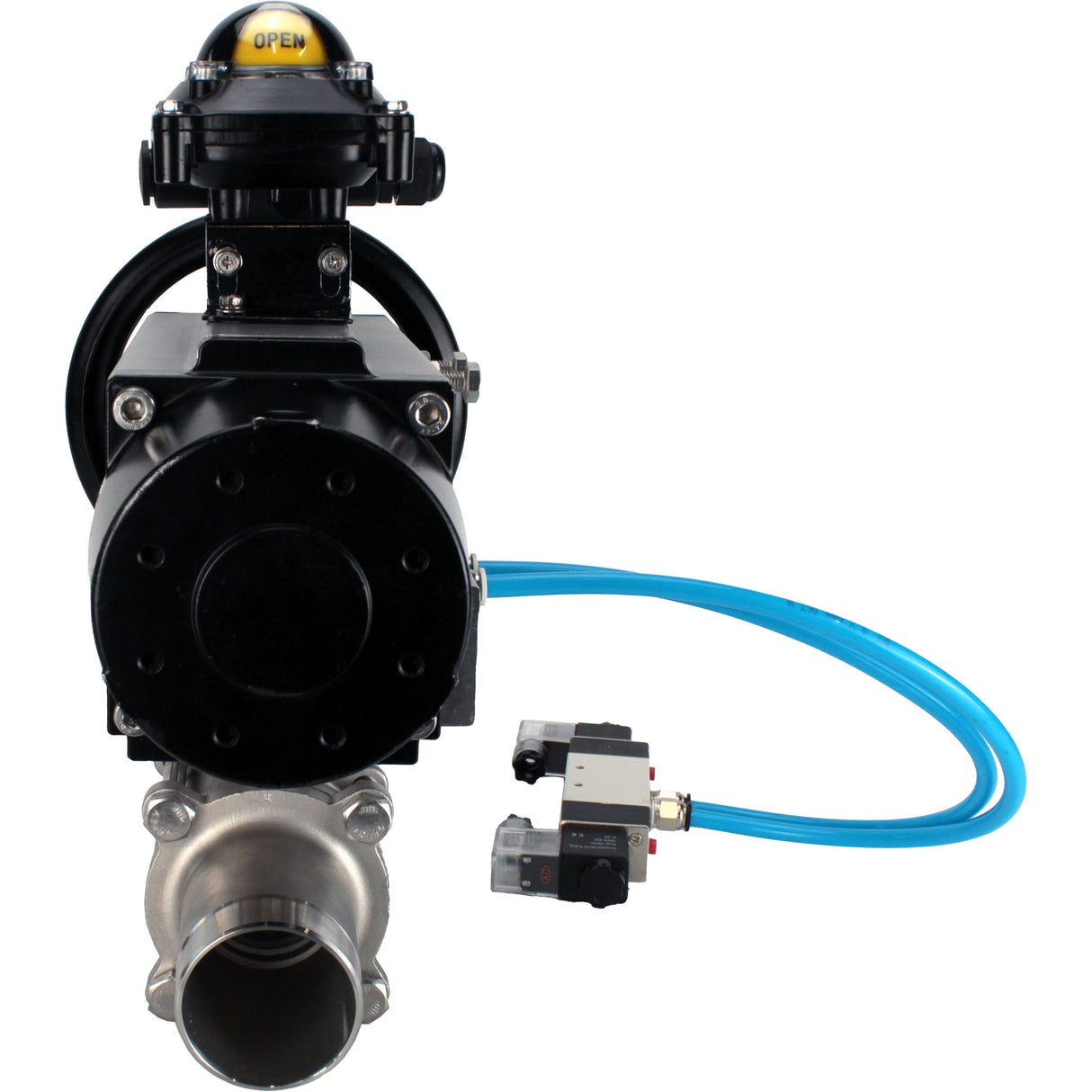 Ball valves Elephant BV3232P(3pc)-FP-W-ISO-H LONG,  body material - Stainless steel AISI 316, seal - PTFE / PTFE / Teflon, with pneumatic actuator double action PA-DA-105-1, 4V320-08 220V, LSU APL-210N