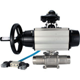Ball valves Elephant BV3232P(3pc)-FP-W-ISO-H LONG,  body material - Stainless steel AISI 316, seal - PTFE / PTFE / Teflon, with pneumatic actuator double action PA-DA-105-1, 4V320-08 220V, LSU APL-210N