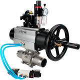 Ball valves Elephant BV3131P(3pc)-FP-W-ISO-H LONG,  body material - Stainless steel AISI 304, seal - PTFE / PTFE / Teflon, with pneumatic actuator double action PA-DA-105-1, 4V320-08 220V, LSU APL-210N, ATU AFC2000