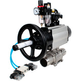 Ball valves Elephant BV3131P(3pc)-FP-W-ISO-H LONG,  body material - Stainless steel AISI 304, seal - PTFE / PTFE / Teflon, with pneumatic actuator double action PA-DA-105-1, 4V320-08 220V, LSU APL-210N, ATU AFC2000