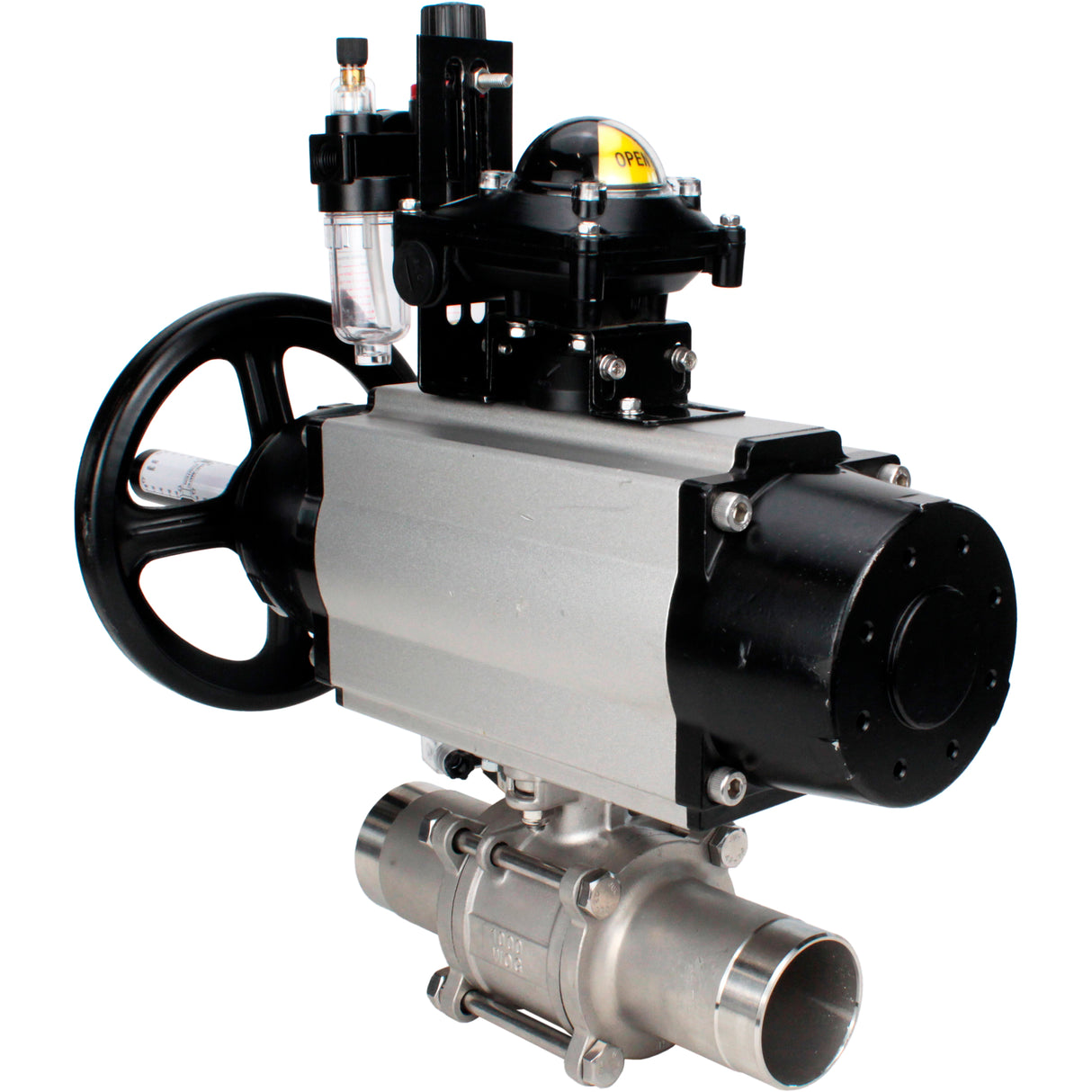 Ball valves Elephant BV3131P(3pc)-FP-W-ISO-H LONG,  body material - Stainless steel AISI 304, seal - PTFE / PTFE / Teflon, with pneumatic actuator double action PA-DA-105-1, 4V320-08 220V, LSU APL-210N, ATU AFC2000