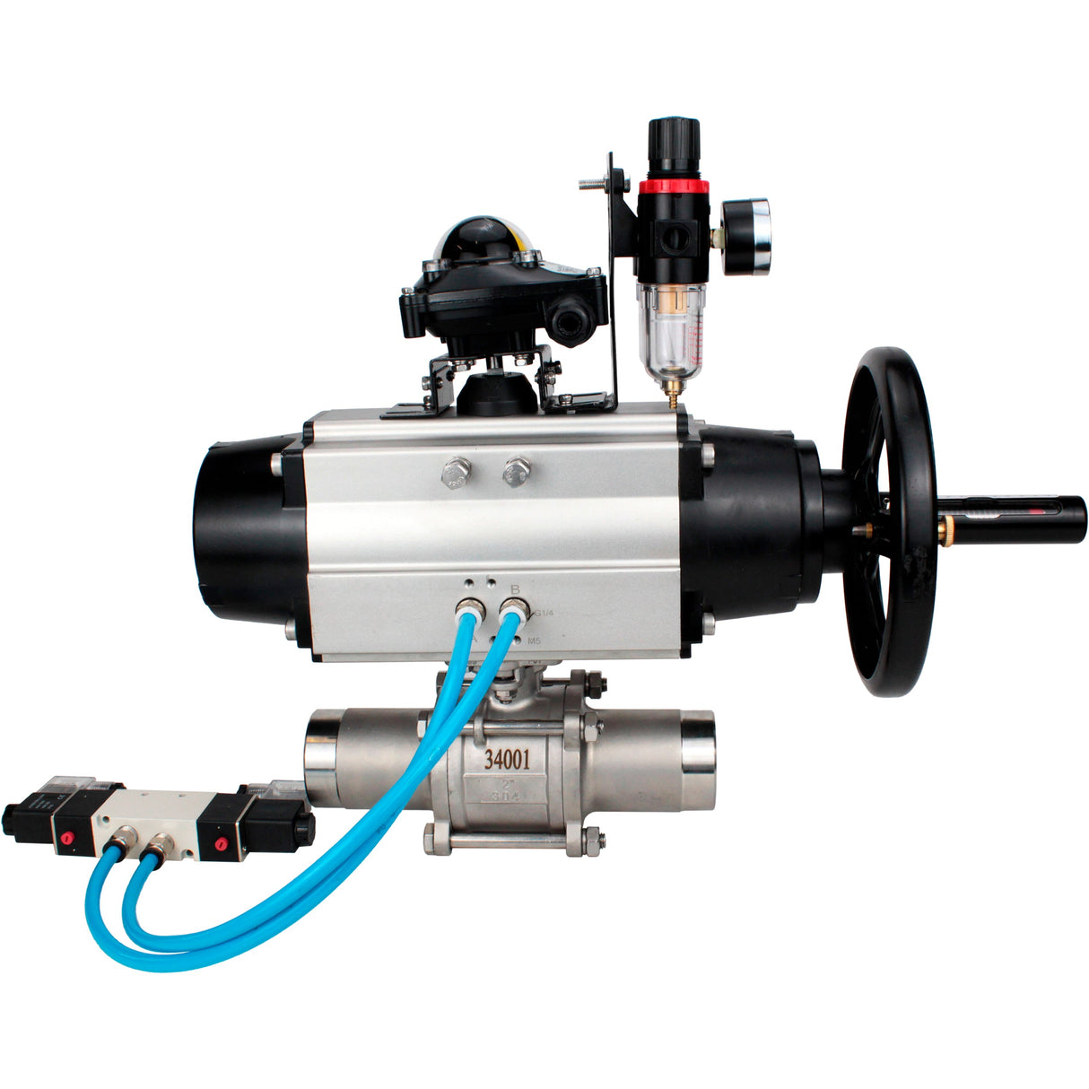 Ball valves Elephant BV3232P(3pc)-FP-W-ISO-H LONG,  body material - Stainless steel AISI 316, seal - PTFE / PTFE / Teflon, with pneumatic actuator double action PA-DA-105-1, 4V320-08 220V, LSU APL-210N, ATU AFC2000