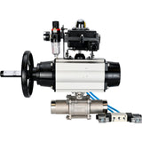 Ball valves Elephant BV3232P(3pc)-FP-W-ISO-H LONG,  body material - Stainless steel AISI 316, seal - PTFE / PTFE / Teflon, with pneumatic actuator double action PA-DA-105-1, 4V320-08 220V, LSU APL-410N Ex, ATU AFC2000