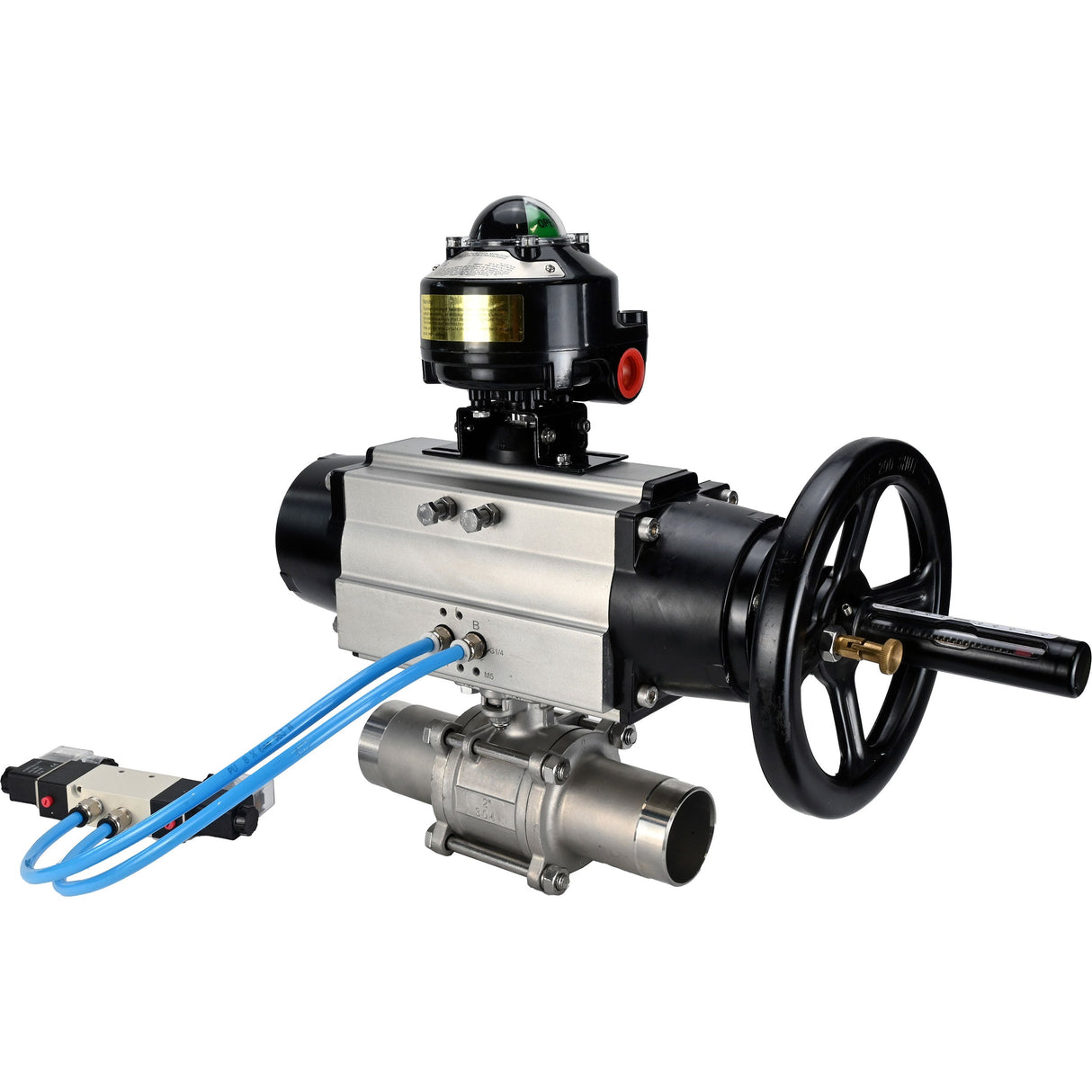 Ball valves Elephant BV3232P(3pc)-FP-W-ISO-H LONG,  body material - Stainless steel AISI 316, seal - PTFE / PTFE / Teflon, with pneumatic actuator double action PA-DA-105-1, 4V320-10 220V, LSU APL-510N Ex