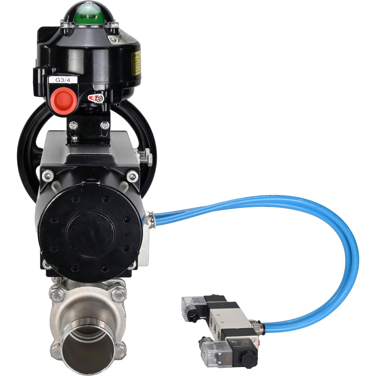 Ball valves Elephant BV3232P(3pc)-FP-W-ISO-H LONG,  body material - Stainless steel AISI 316, seal - PTFE / PTFE / Teflon, with pneumatic actuator double action PA-DA-105-1, 4V320-10 220V, LSU APL-510N Ex