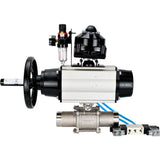 Ball valves Elephant BV3232P(3pc)-FP-W-ISO-H LONG,  body material - Stainless steel AISI 316, seal - PTFE / PTFE / Teflon, with pneumatic actuator double action PA-DA-105-1, 4V320-08 220V, LSU APL-510N Ex, ATU AFC2000